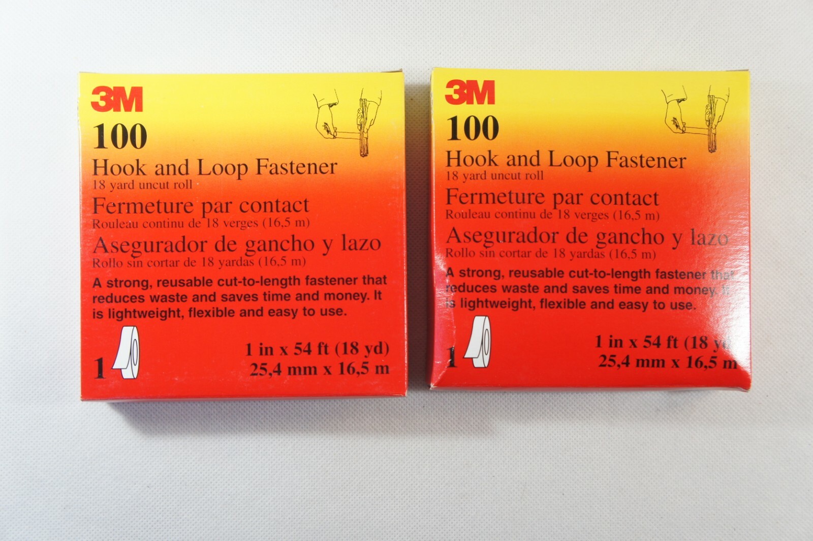 2 Pack 3M 100 Hook and Loop Fastener 1" X 54 ft, 18 yd, Uncut Roll, 2-3 Day Ship