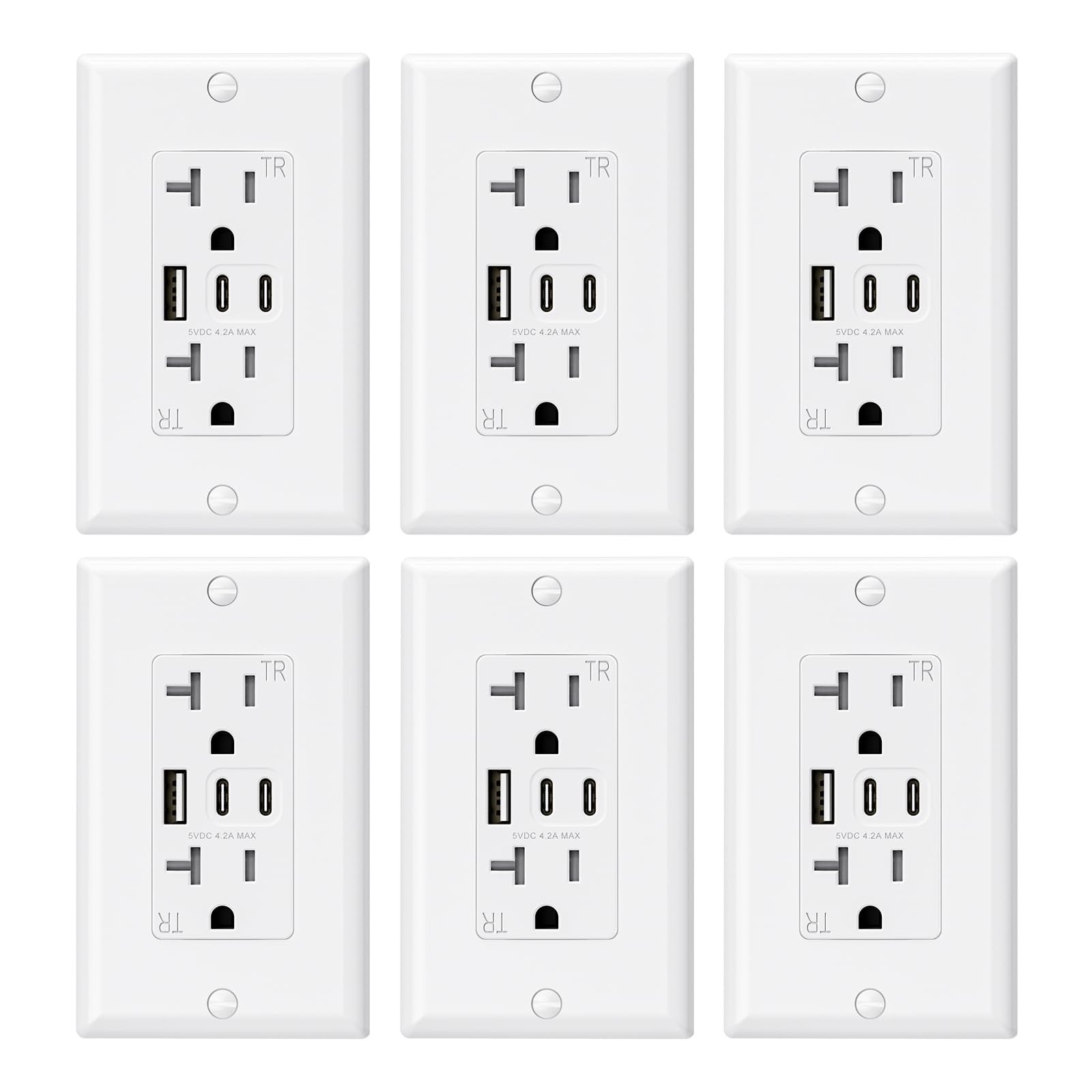 USB Outlets, 20 Amp Wall Outlet with 3 USB Ports, Dual USB C Ports Outlets, T...