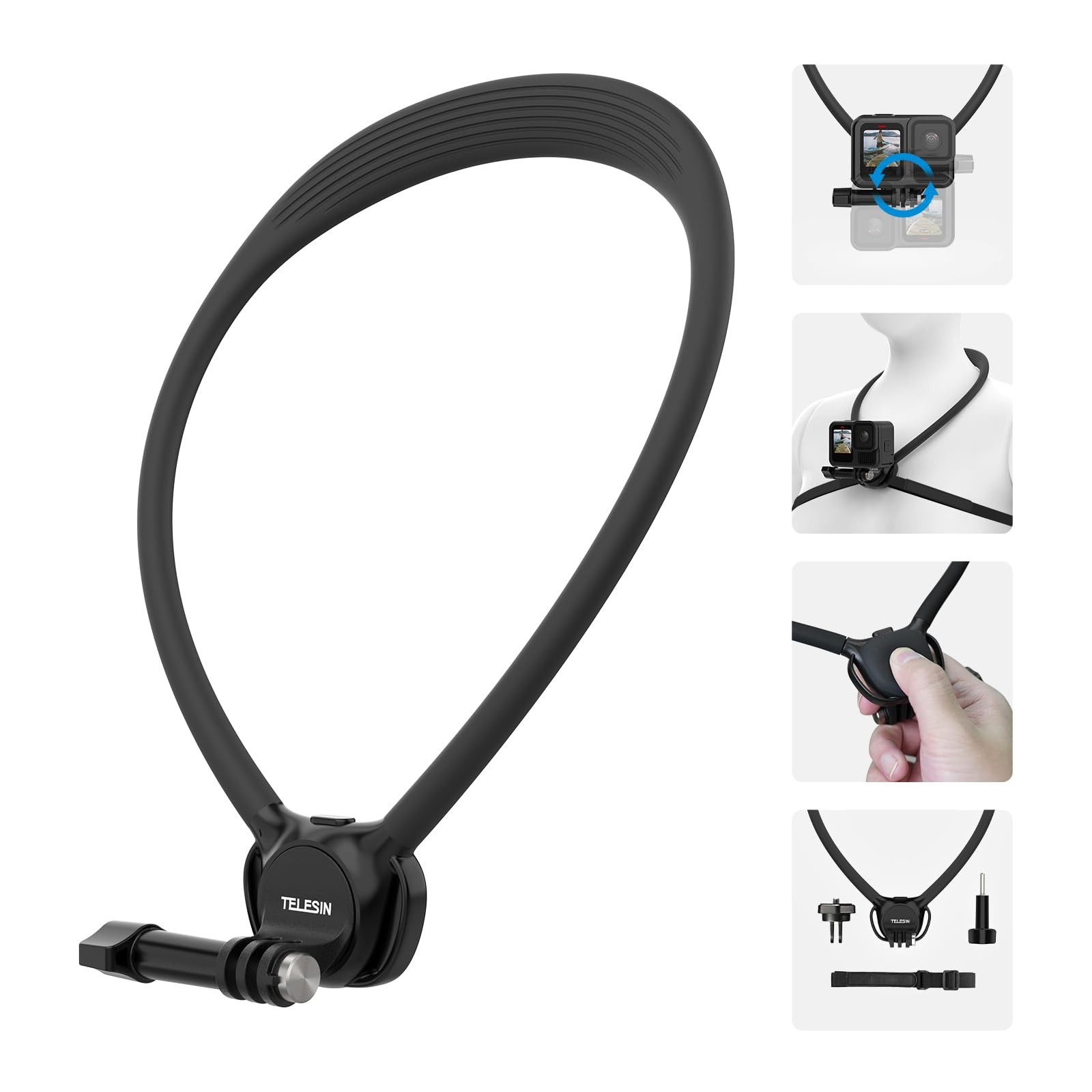 TELESIN Neck Mount SE 2.0 with Air Cushion, Adjustable Chest Strap and Black