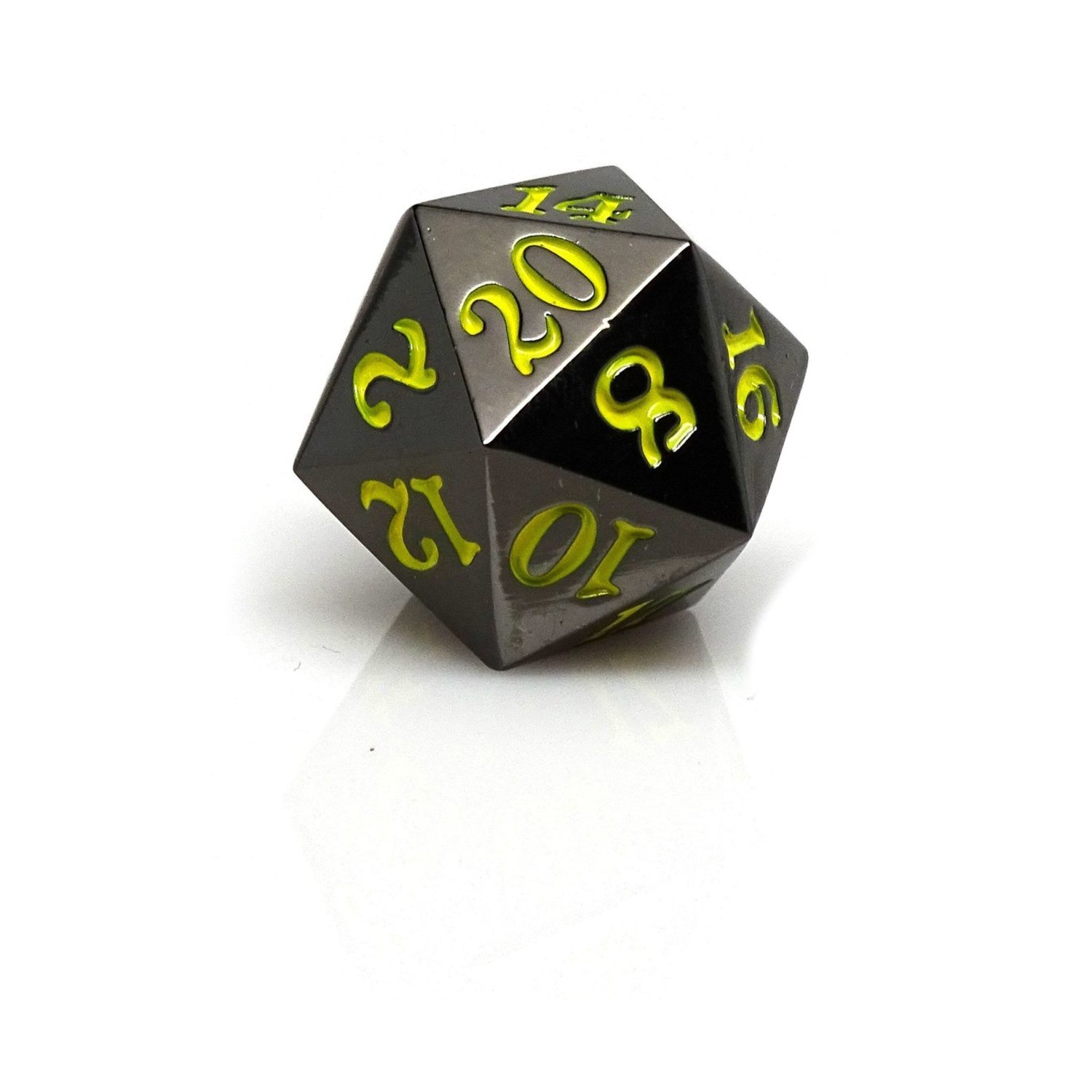 Easy Roller Metal d20 - Gunmetal w/Yellow New