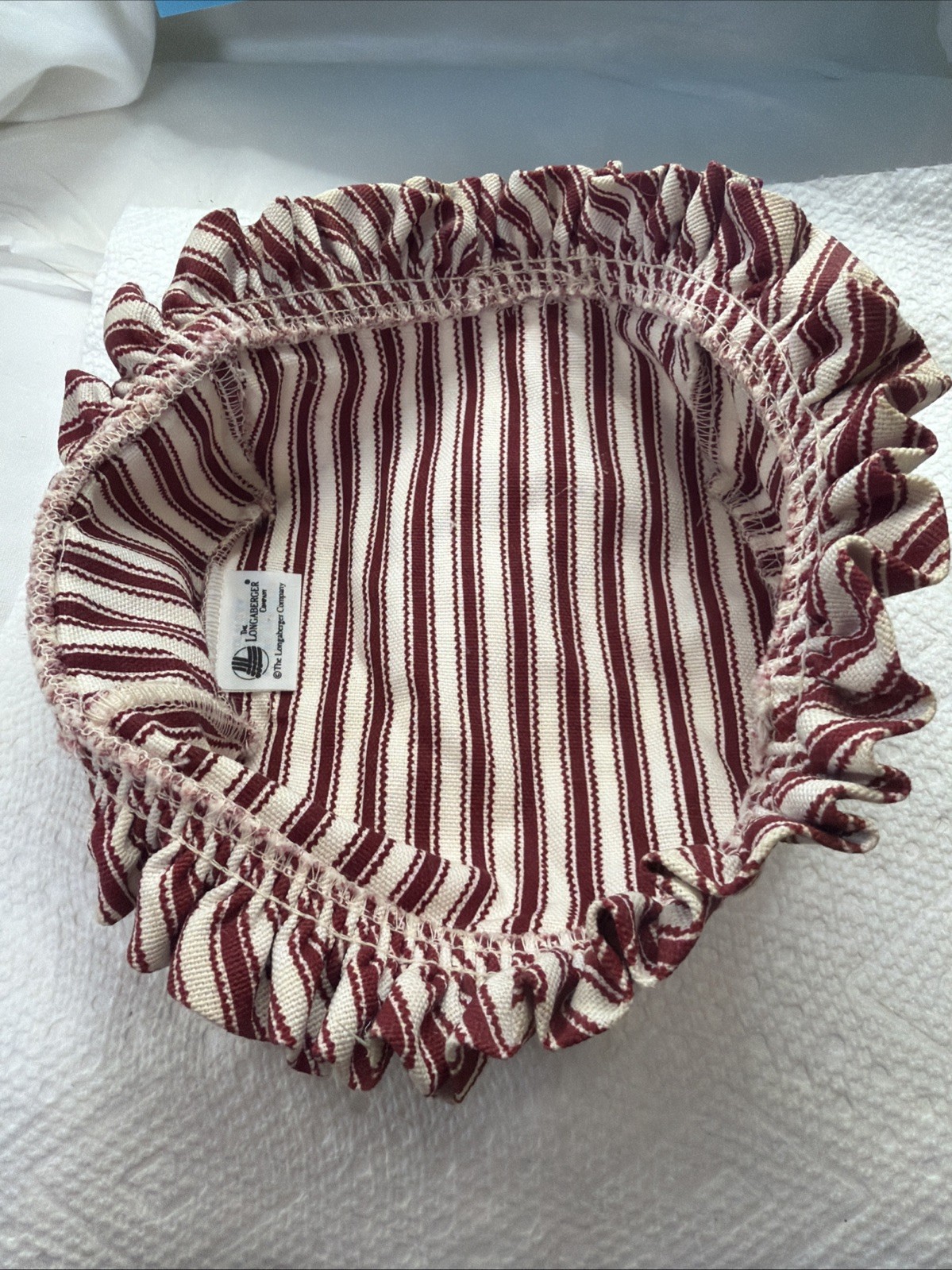 Longaberger fabric liner red & white ticking. 3x6 Oval