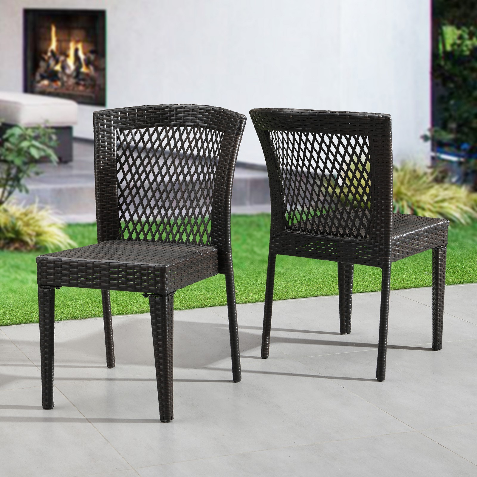 Outdoor Dining Chairs Set of 2, Stackable Chairs with UV-Resistant PE