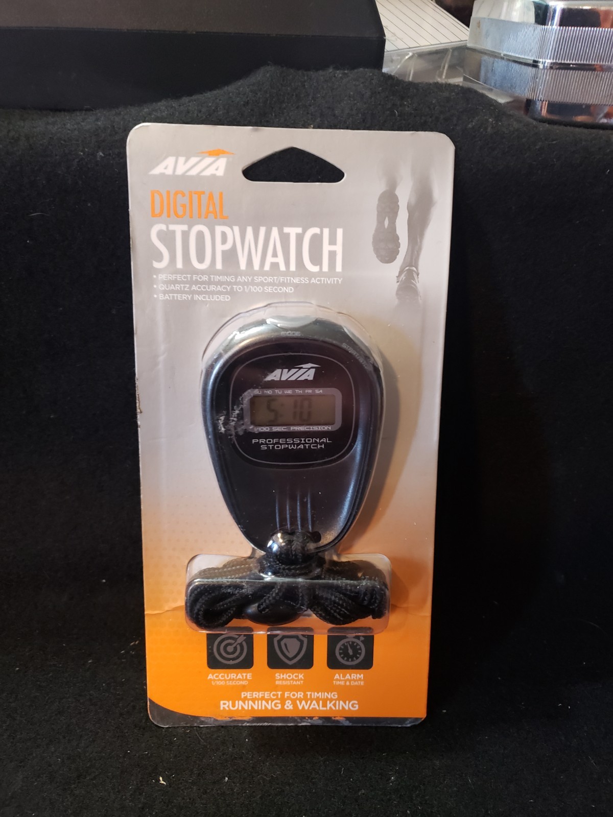Avia Programmable Digital Stopwatch with Lanyard and Alarm Function, Black