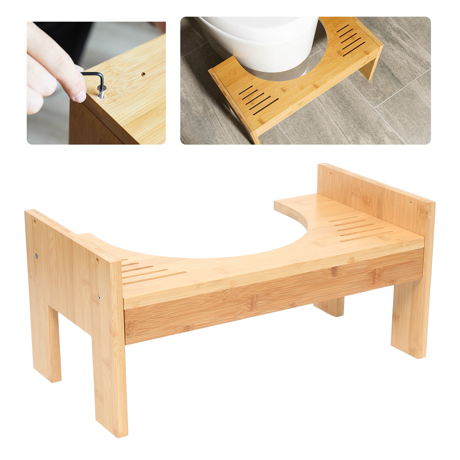 Bamboo Adjustable Toilet Stool, 7-9 Inches Bamboo Potty Stool, Poop Stool