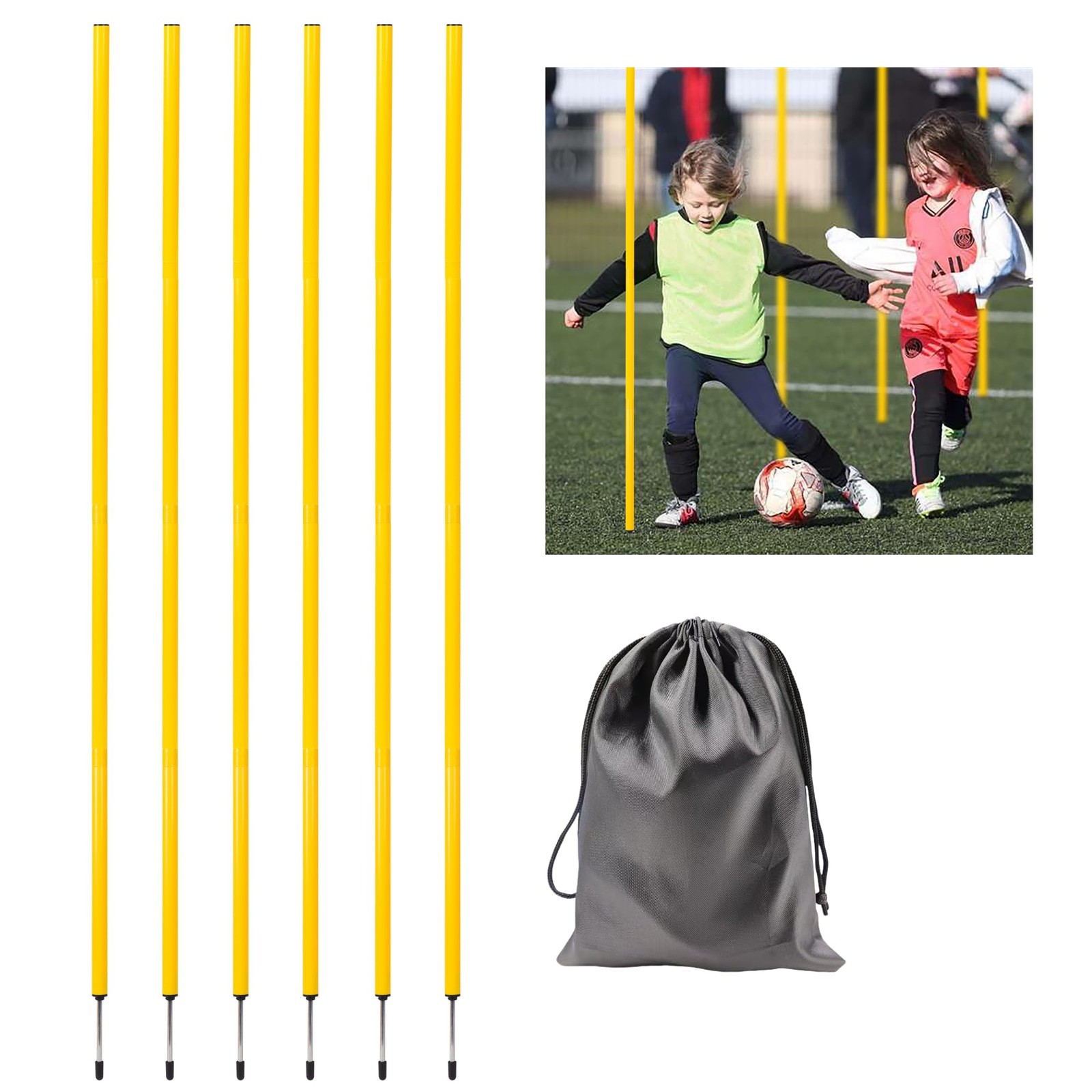 6 Pcs 5FT Adjustable Agility Training Poles for Yellow