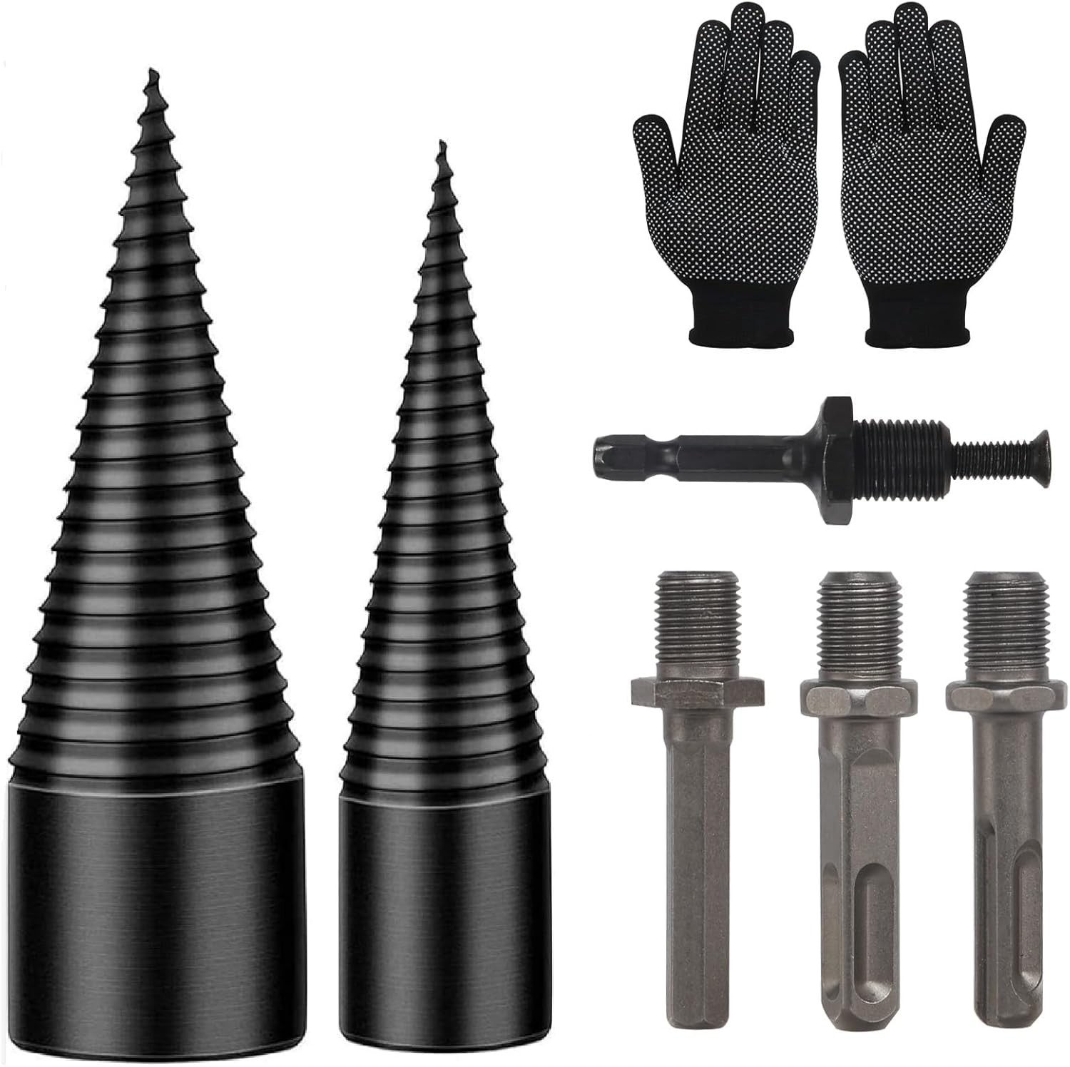 Wood Splitter Drill Bit 42mm + 32mm with Anti-Slip Gloves and 4 Drilling Handles