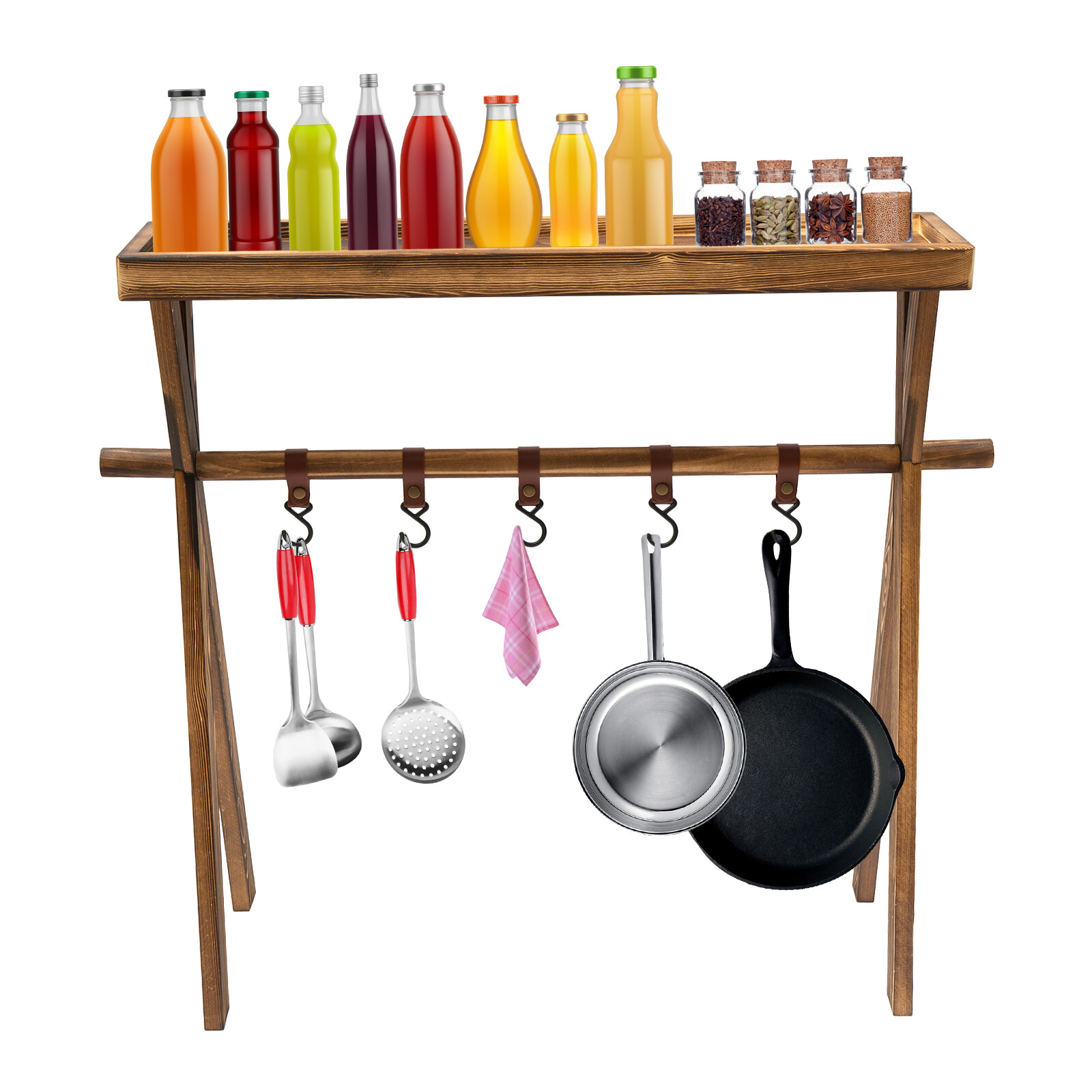 Removable Portable Camping Picnic Rack Cookware Hanging Rack w/ 5 Holders