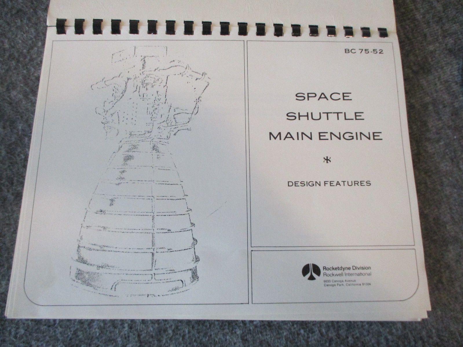 NASA/ROCKETDYNE SPACE SHUTTLE MAIN ENGINE "SSME" DESIGN FEATURES 1975 BOOK