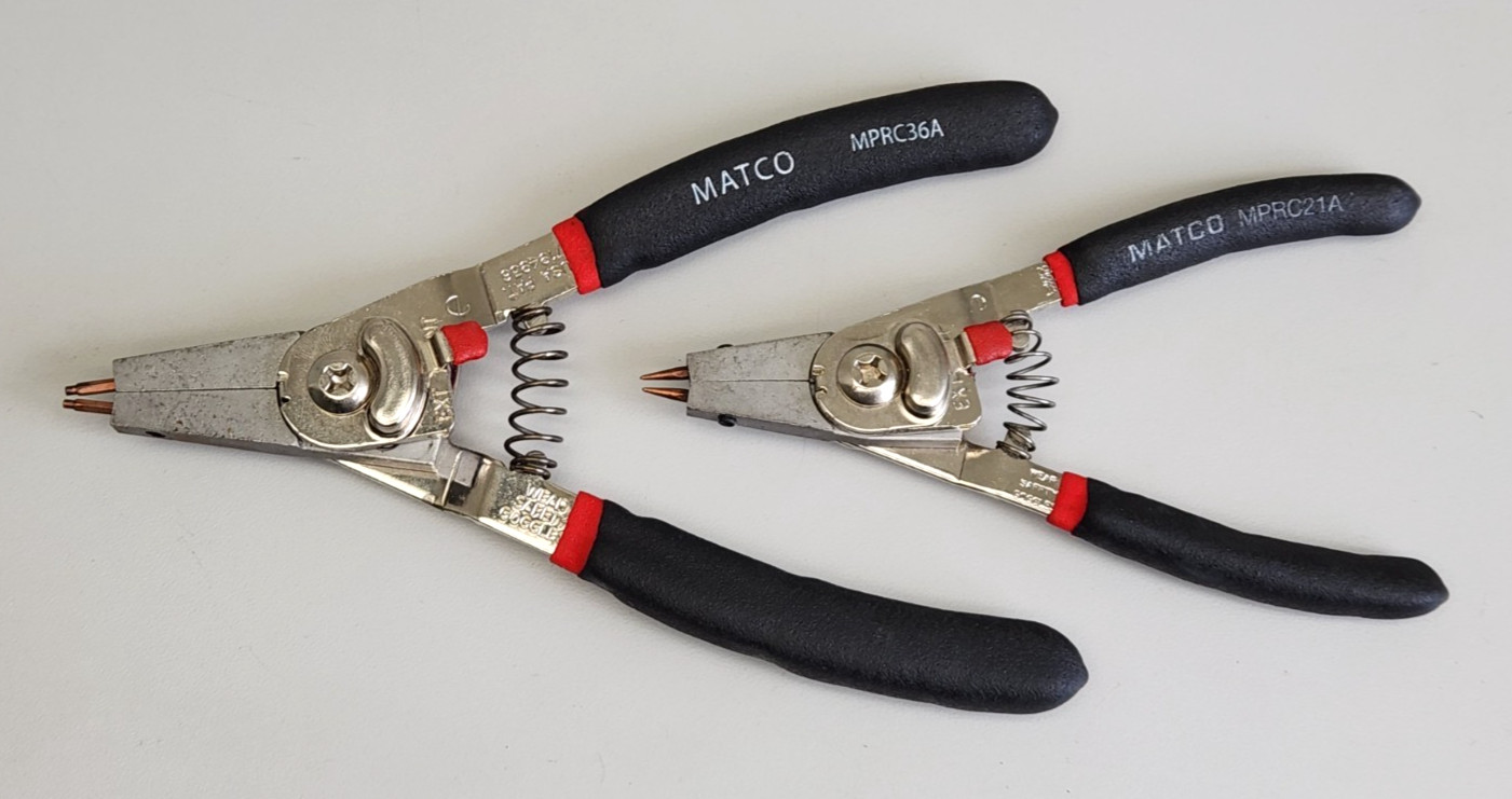 Set of 2 Matco Tools Int/Ext Snap Ring Pliers MPRC21A Small 1" MPRC36A Medium 2"