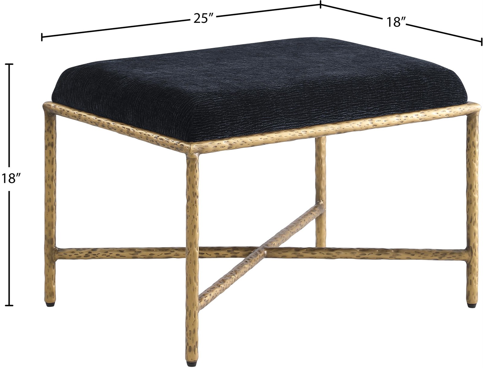 Meridian Furniture Valley Black Chenille Fabric Bench