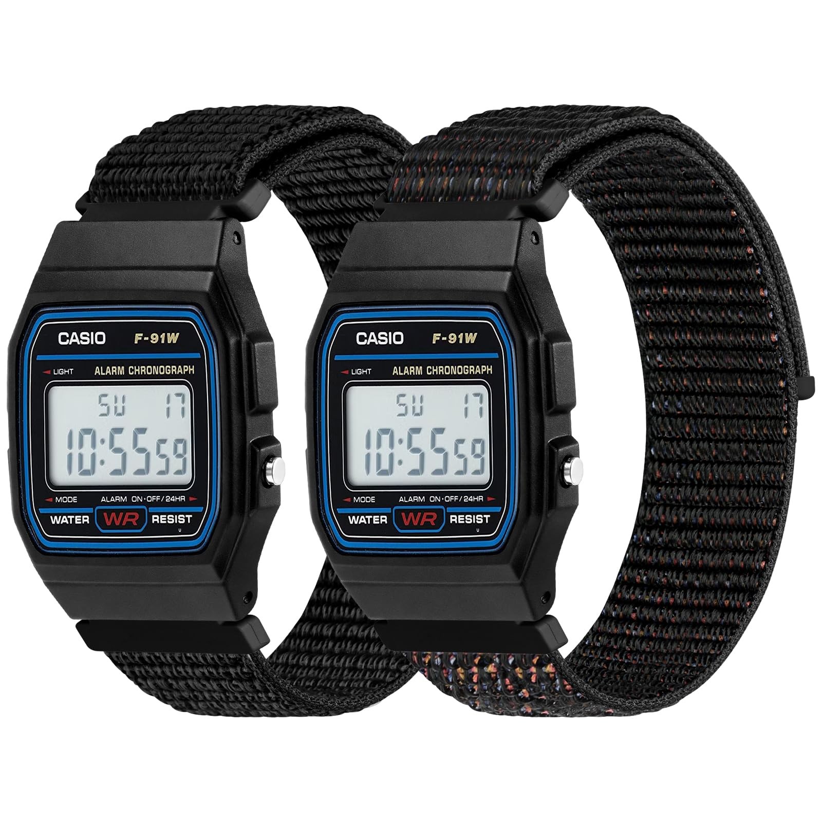 2 Pack Nylon Bands Compatible with Casio F-84/F-91W/F-94/A158/A168, Casio F-1...