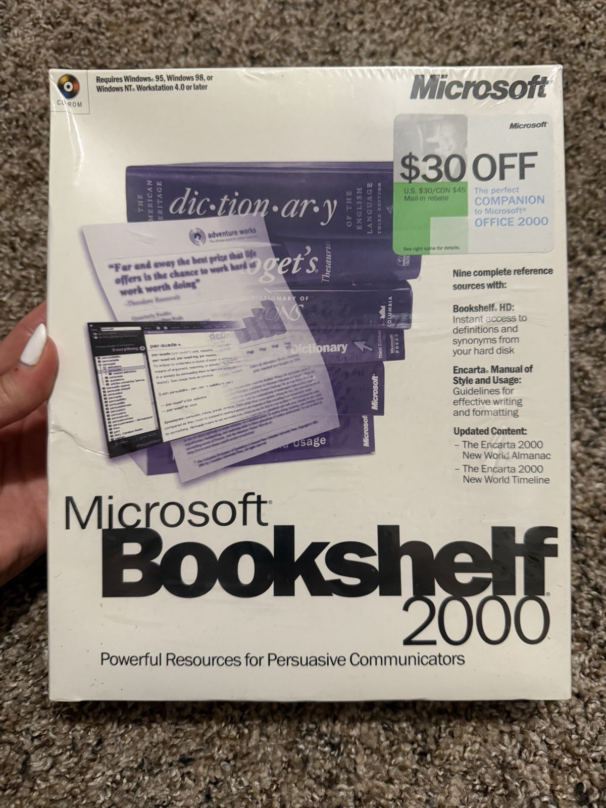 Microsoft Bookshelf 2000 CD-ROM Factory Sealed Windows 95 98 NT Office 2000