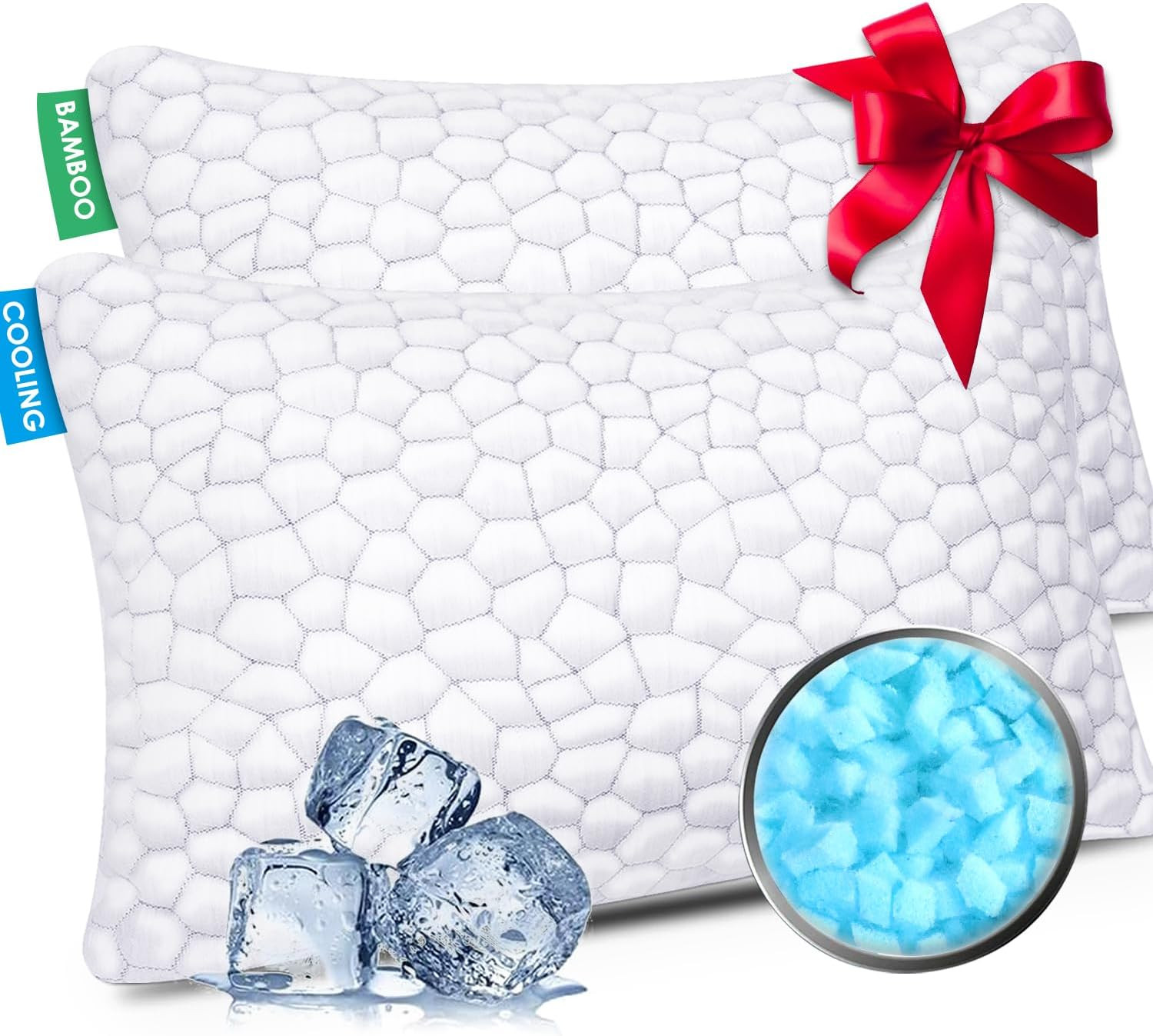 Cooling Pillow Queen Size Set of 2, CertiPUR-US Shredded Memory Foam Pillows for