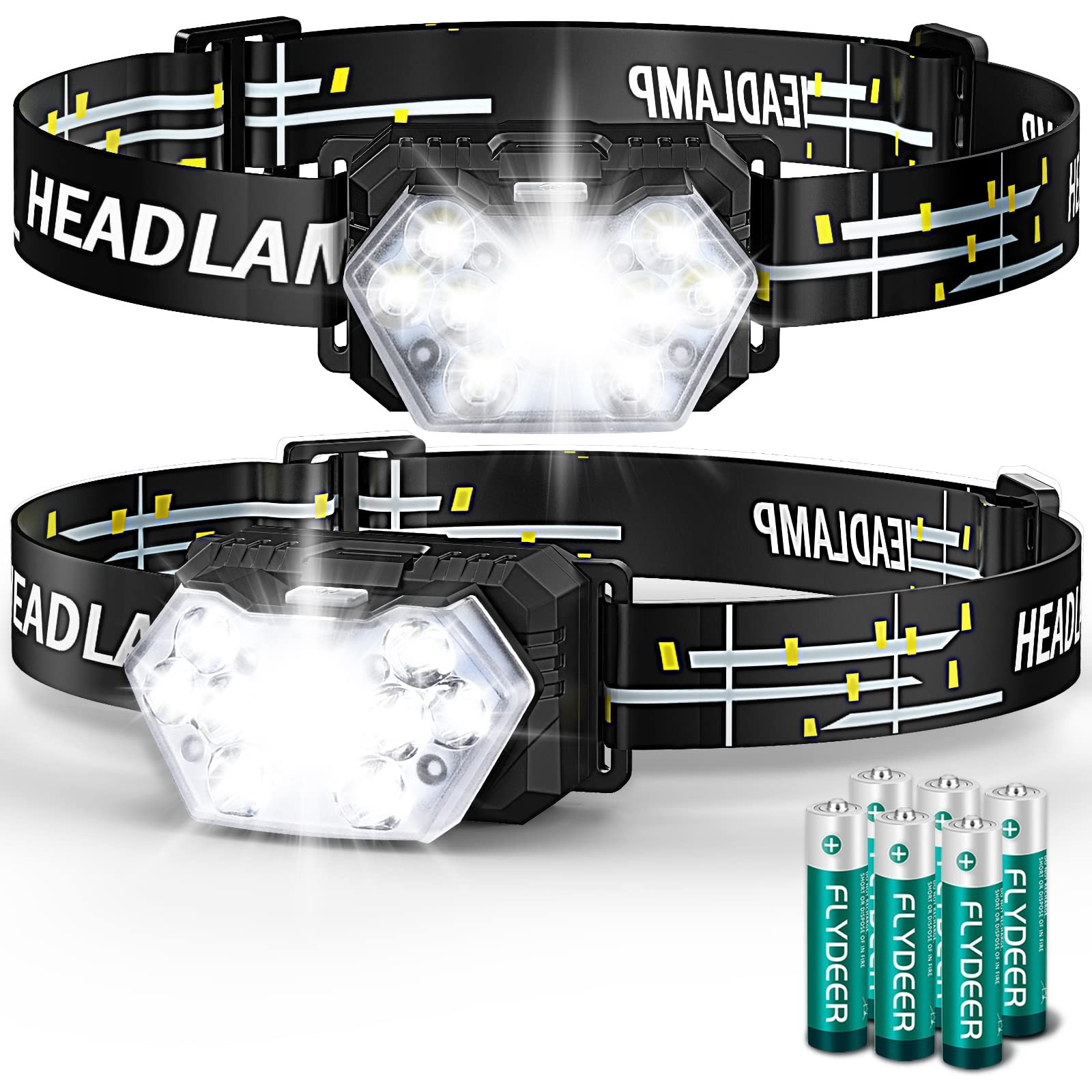 Eirnvop 2000 Lumen 9 LED Headlamp 2 Pack, Ultra Bright Head Lamp with 6 Modes...