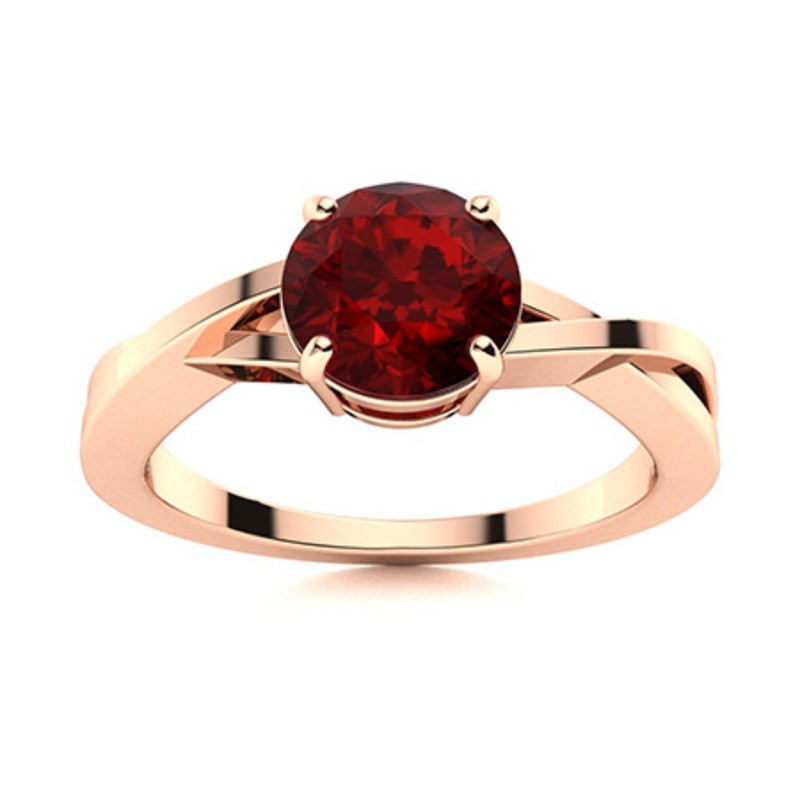 Sterling Silver Round Natural Garnet Wife Handmade Prong Solitaire Ring