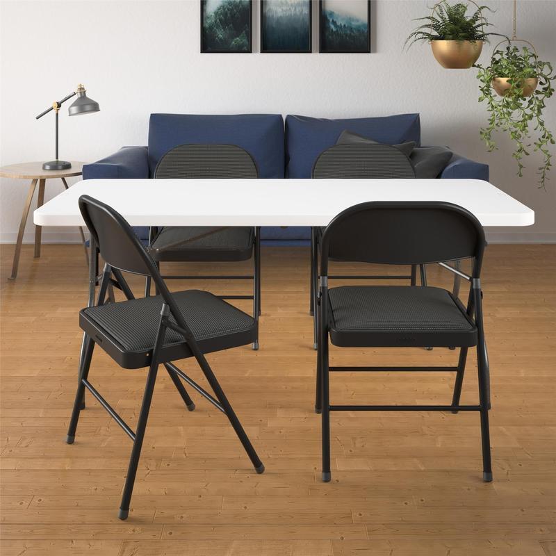 Padded Folding Chair Heavy Duty Indoor Use Non-Slip Leg Tips Easy Storage Black