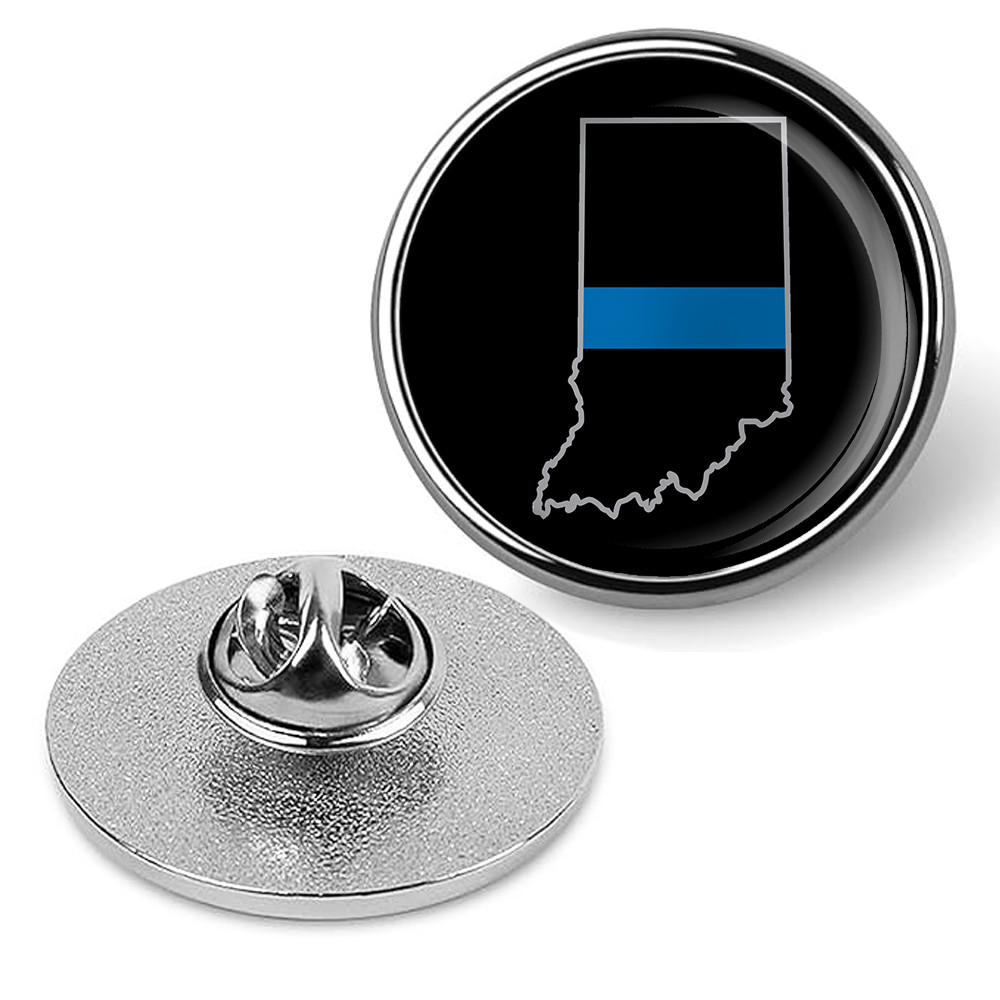 Law Enforcement Thin Blue Line Indiana State Brooches & Pins - Silver