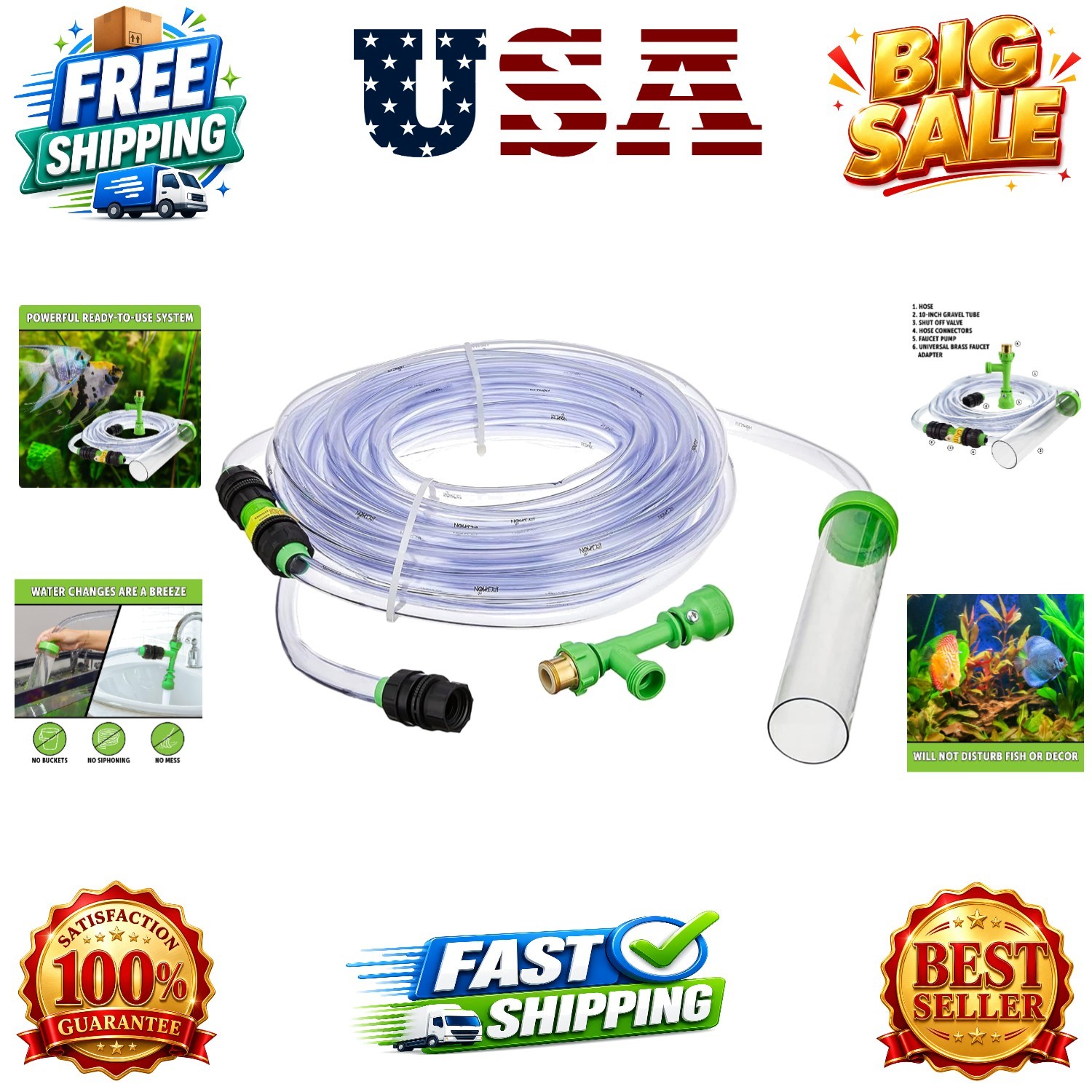 No Spill Clean and Fill Aquarium Maintenance System, Gravel Cleaner and Water...