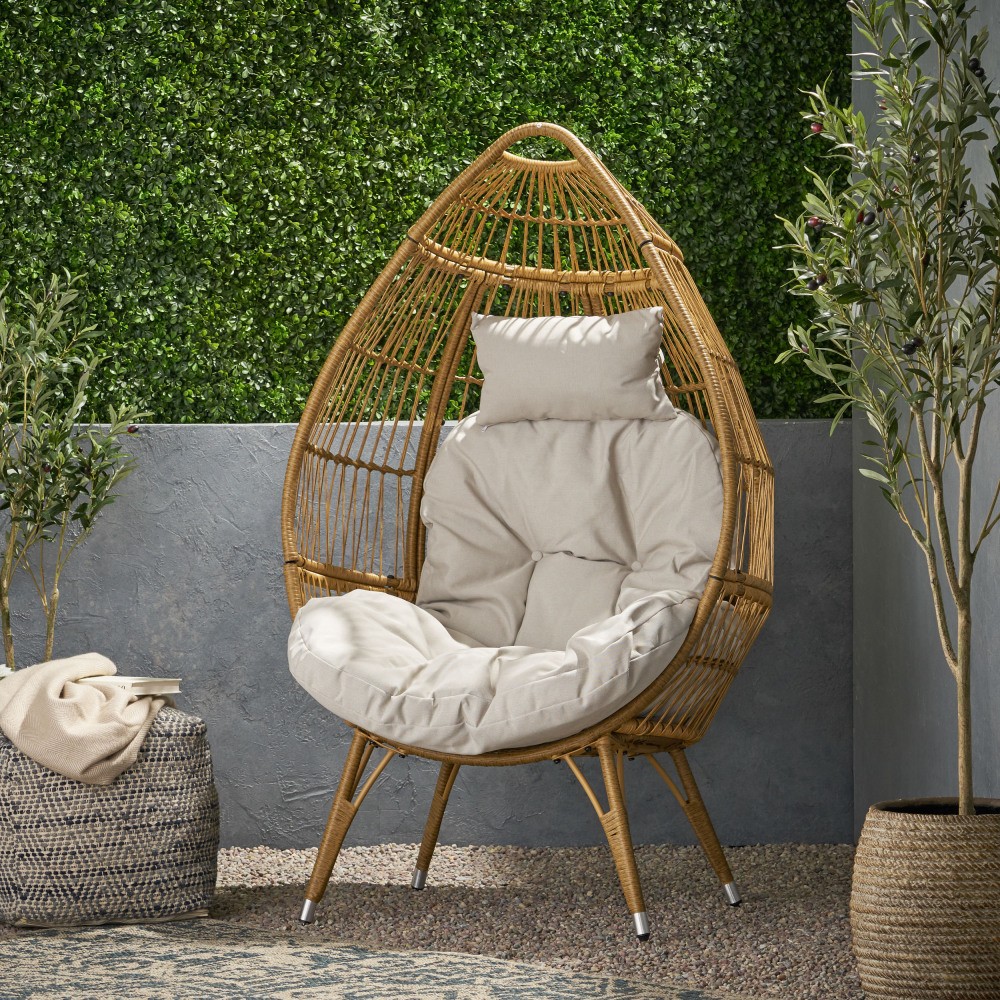 Teardrop Chair with Rattan Frame & Water-Resistant Cushion Indoor Outdoor