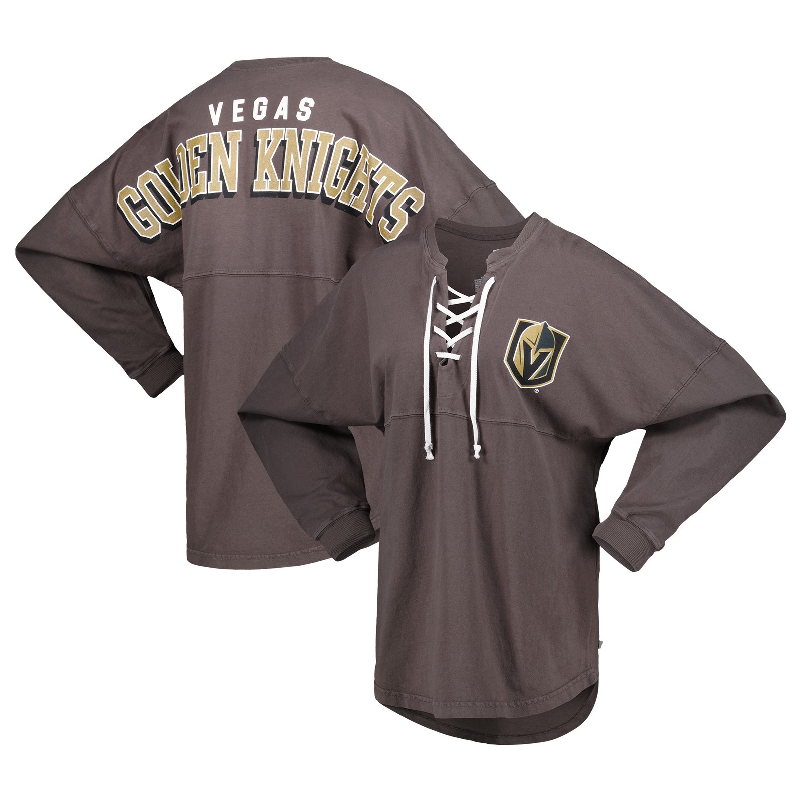 Women's Fanatics Charcoal Vegas Golden Knights Spirit Lace-Up V-Neck Long Sleeve
