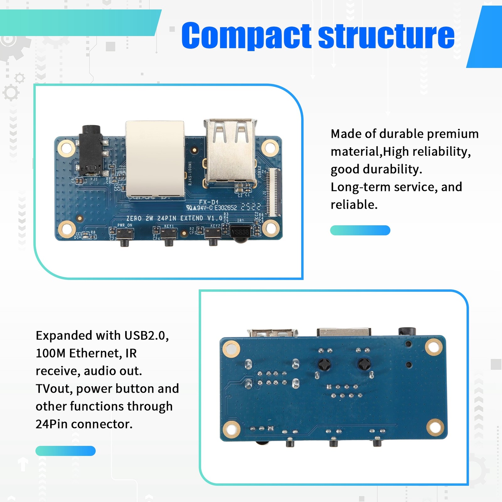 For Zero 2 W Expansion Board Interface Board 100M Port+USB 26157