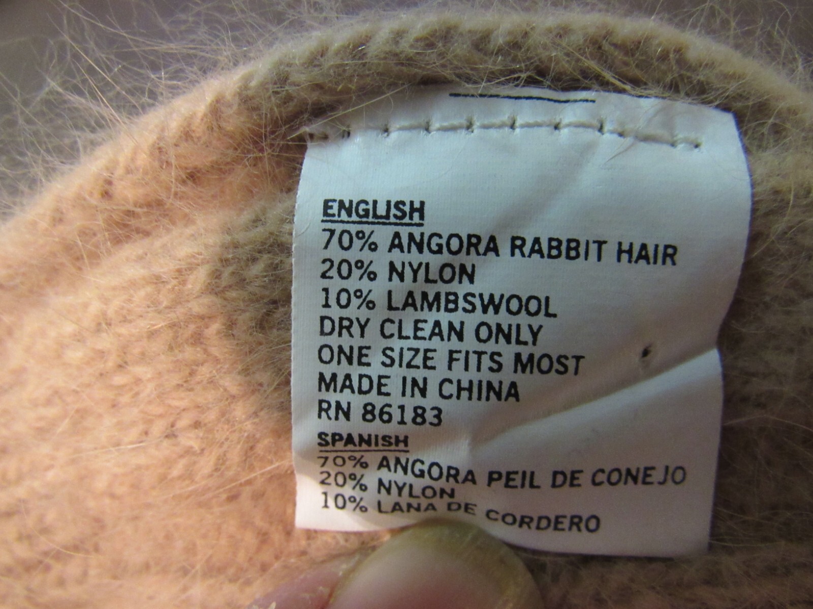 Men's Scarf Tan Beige 70% Angora Wool Blend Cable Knit 9 x 47