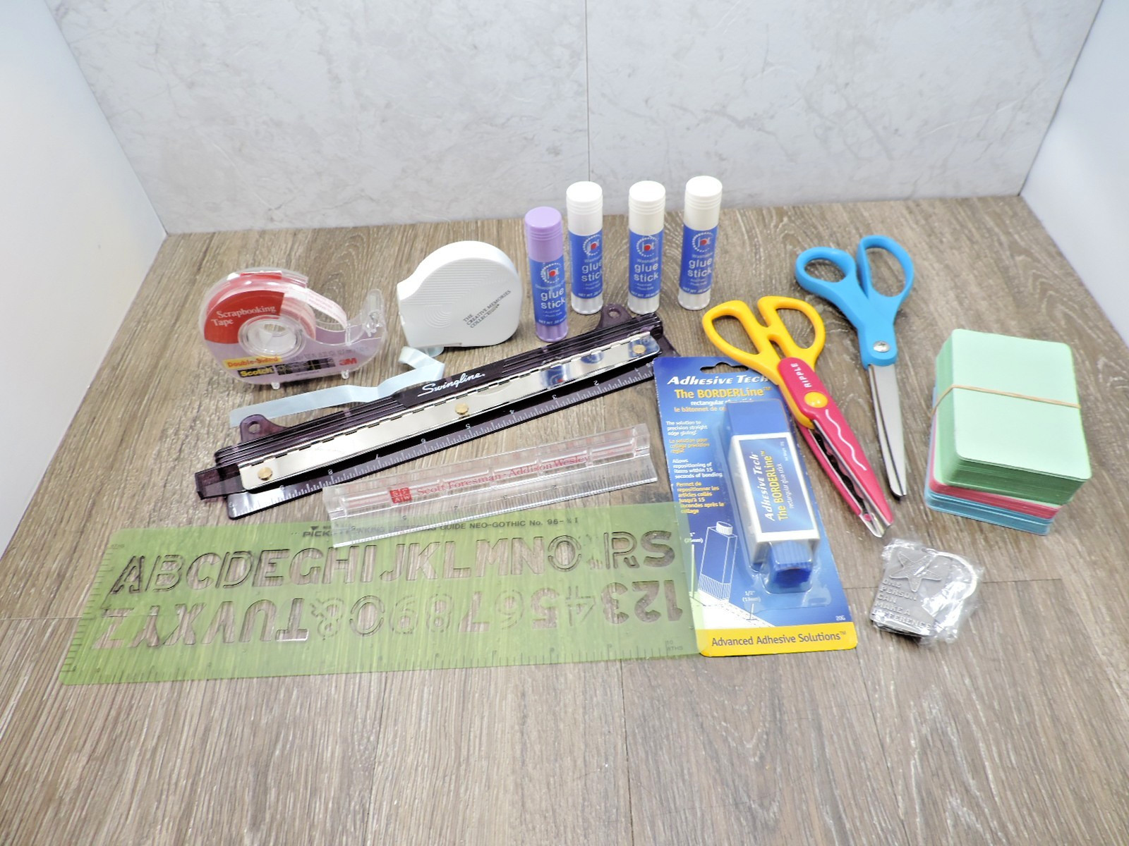 Misc Crafting Lot Scissors Hole Puch Ruler Glue Sticks Etc