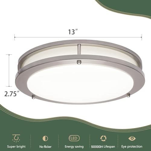 Dimmable LED Flush Mount Ceiling Light Fixture 13inch 2pack with remote Silver