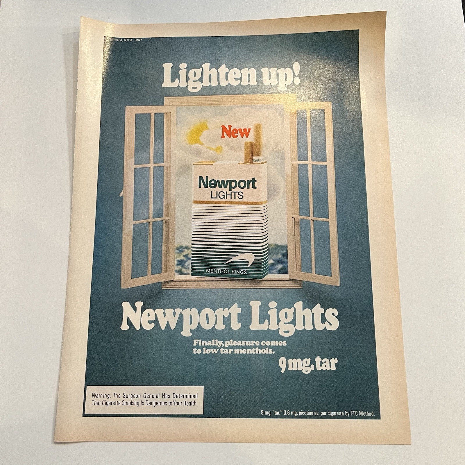 1978 Newport Lights Cigarettes Print Ad Original Vintage Lighten Up Menthol King