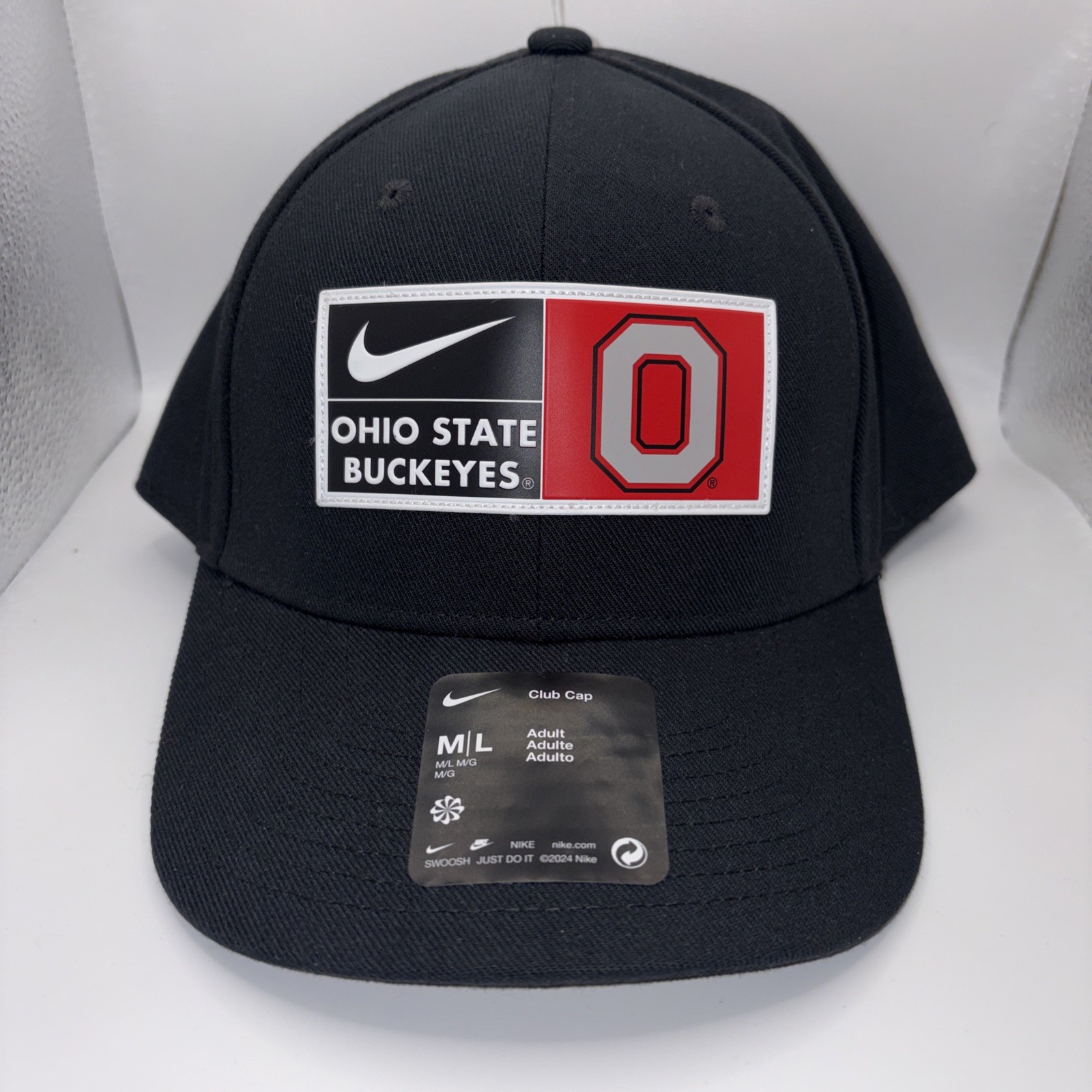 NIKE OSU OHIO STATE BUCKEYES CLUB CAP BLACK Fitted M/L On Field HAT RUBBER PATCH