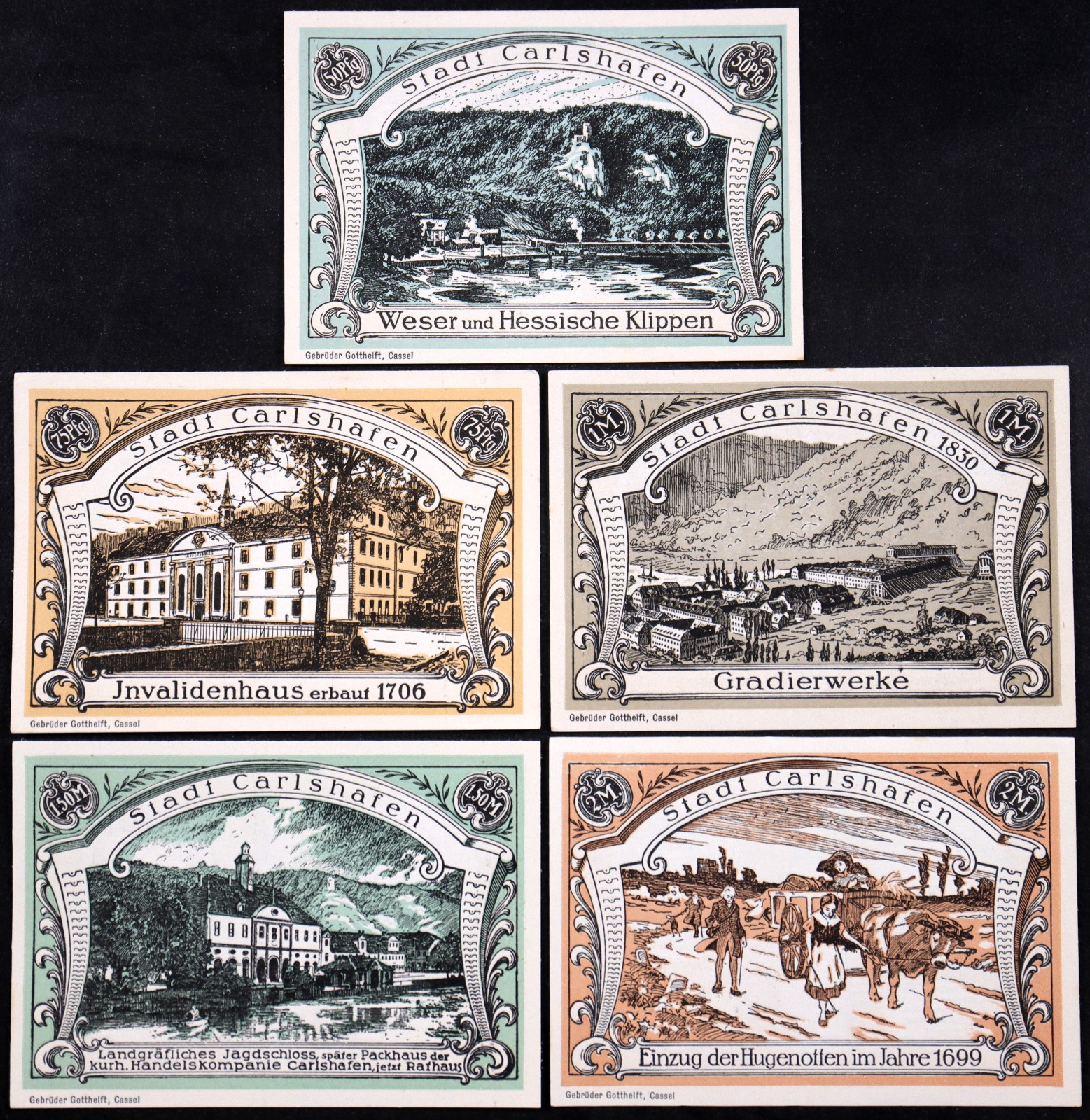 CARLSHAFEN / BAD KARLSHAFEN 1921 "Huguenots" Complete Series Notgeld Germany