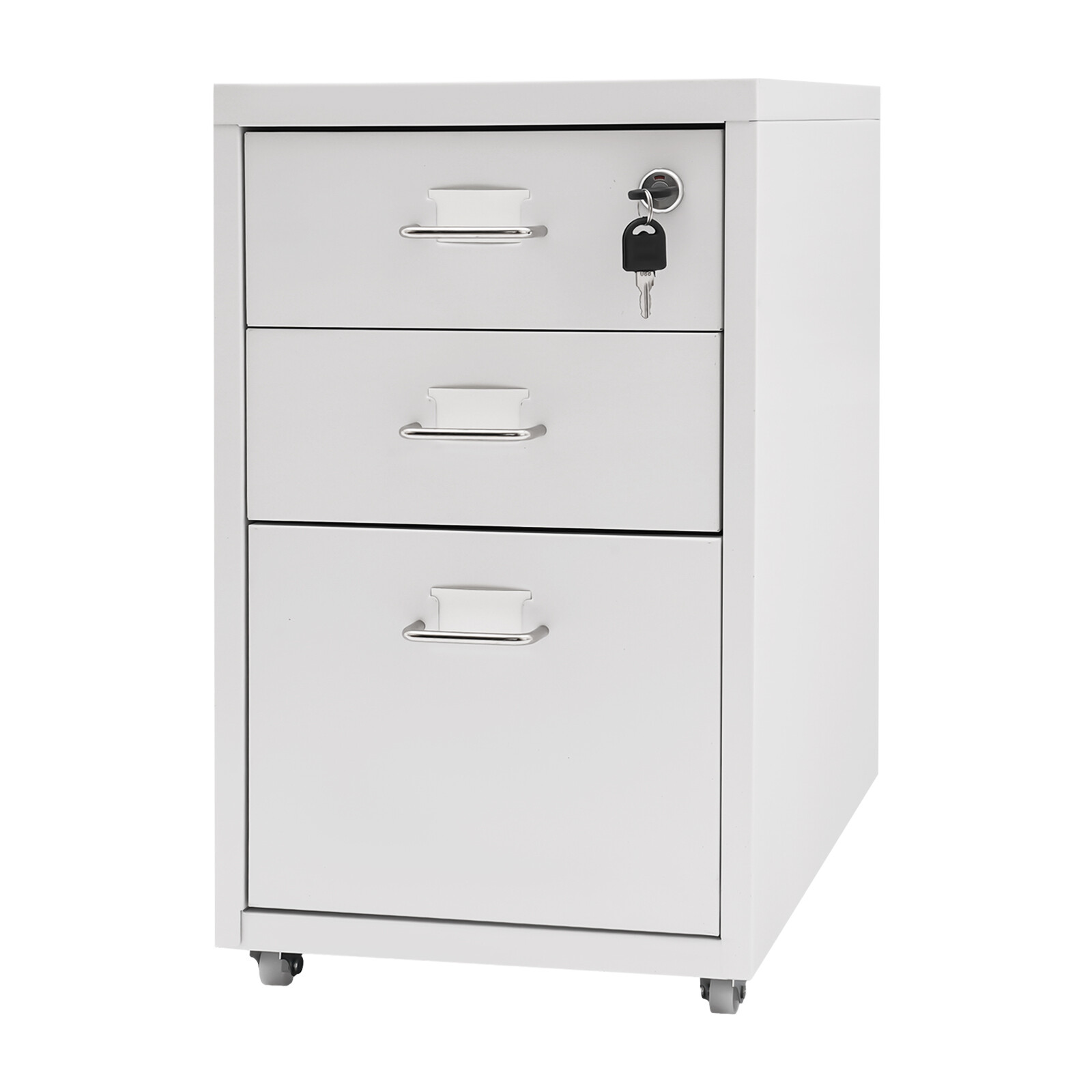 3 Drawer Vertical File Cabinet Lockable Metal Mobile File Cabinet White office