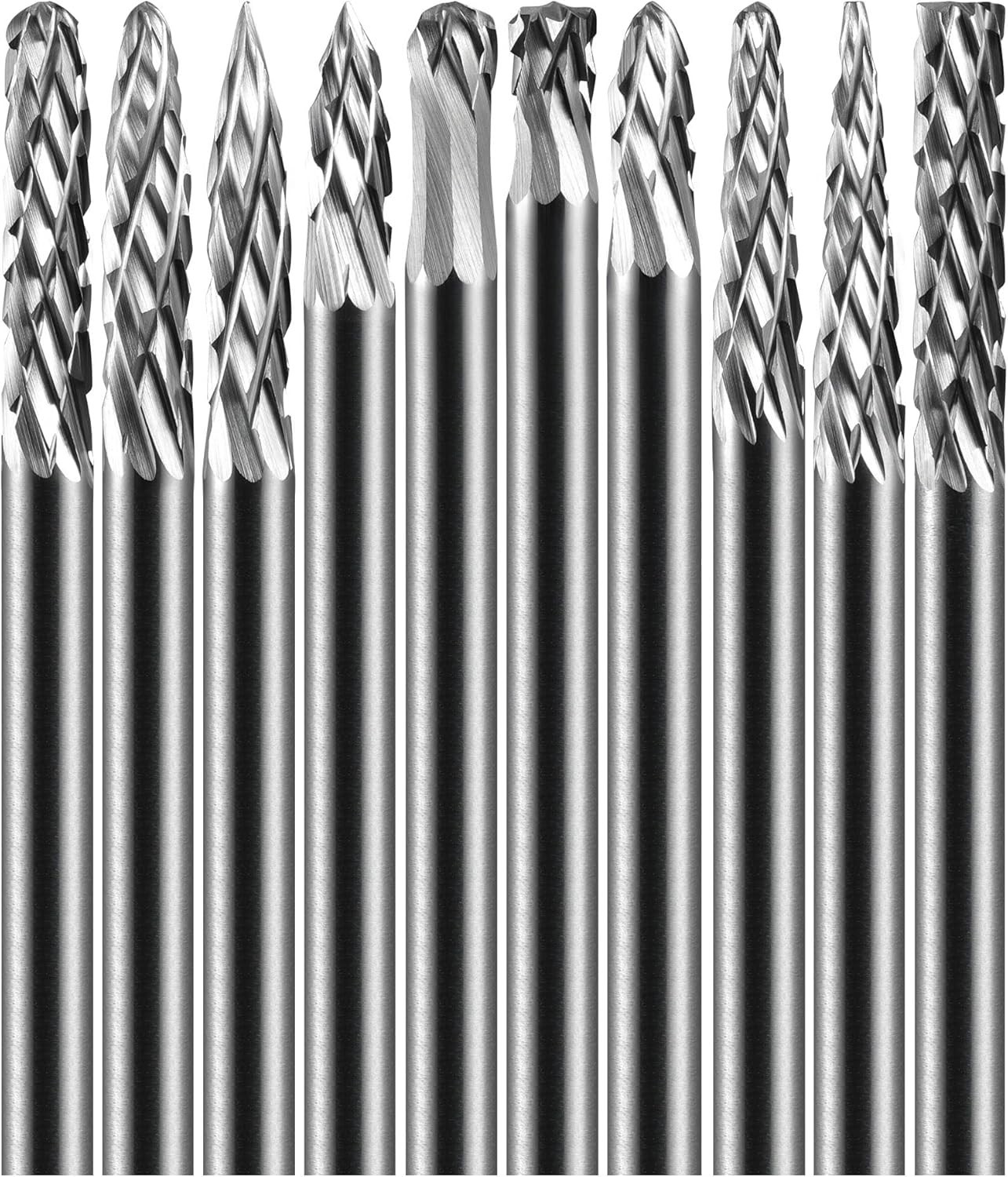 10Pcs Carbide Burr Set Bits 1/8" Shank Compatible with X-Small, Silver Grey