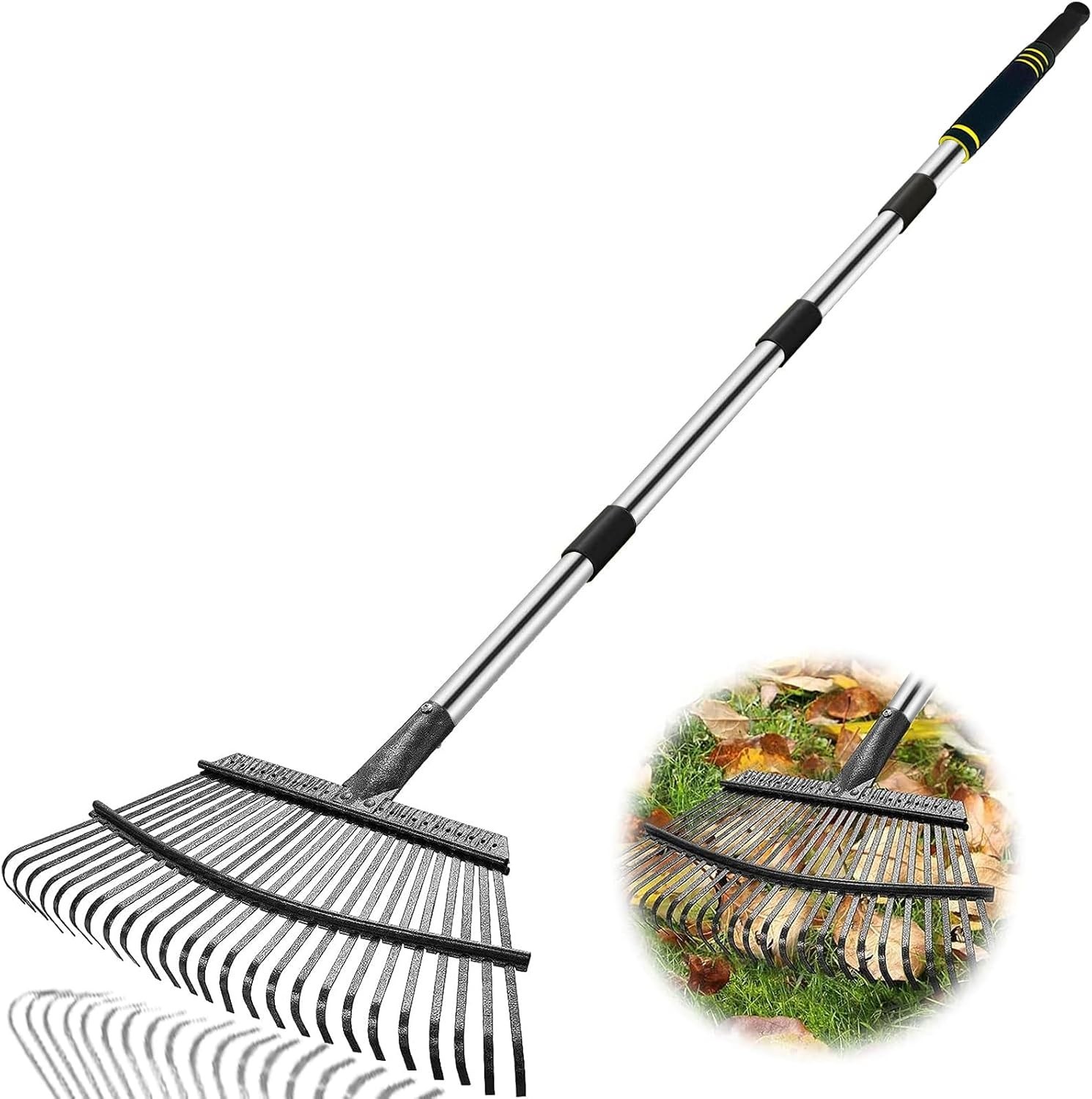 Durable 6FT Leaf Rake with 25 Tines – Adjustable, Ergonomic, and Easy to Store