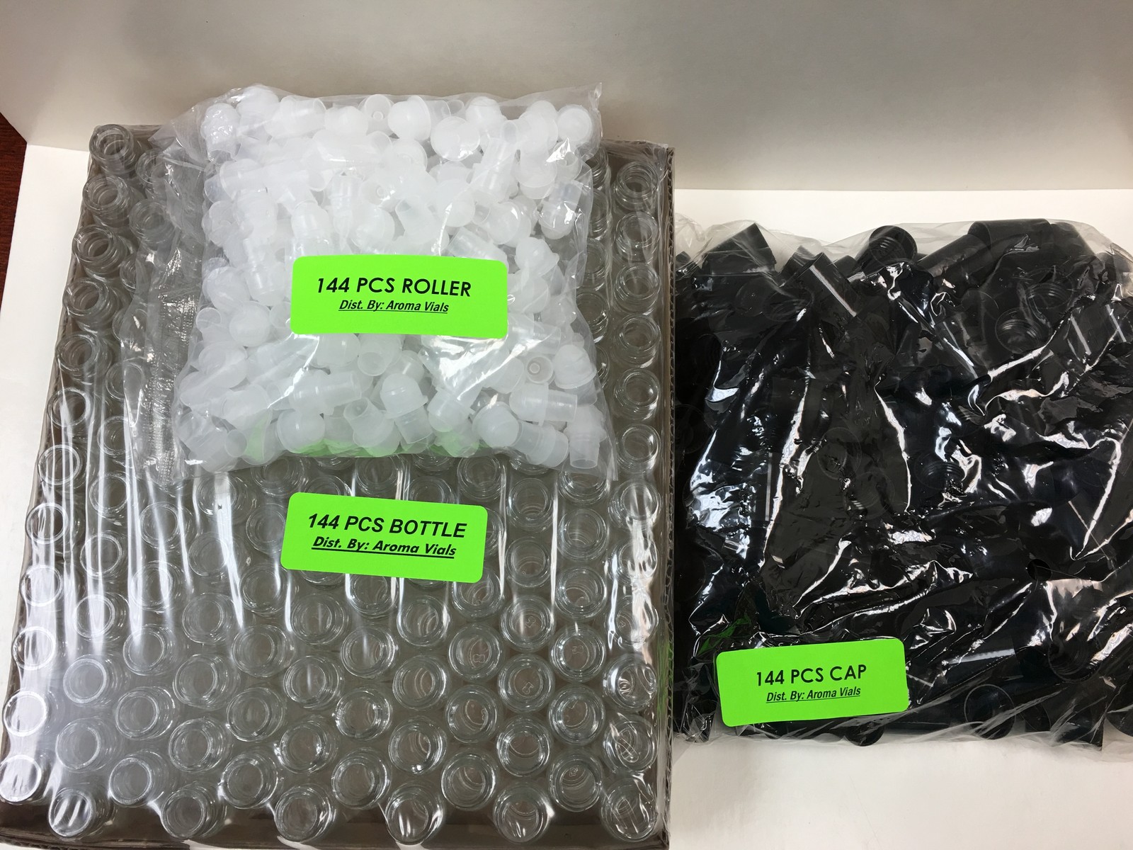 144 Bottles PLAIN 1/3 oz 10ml Clear Glass Roll on With BLACK Cap & Roller