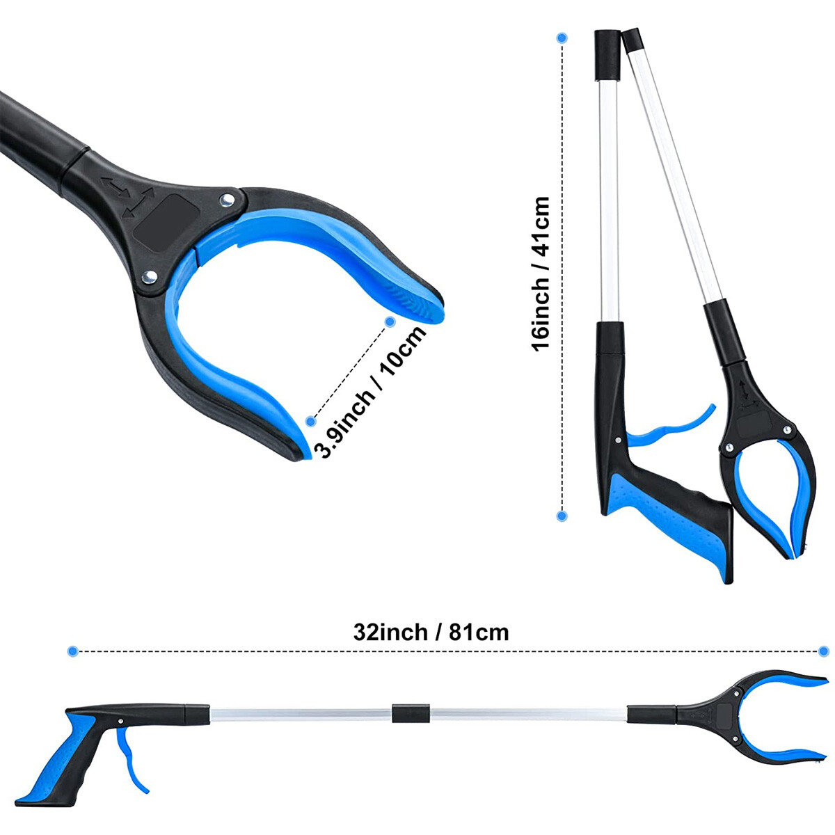 2 Pack 32 " Bule Foldable Grabber Reacher Tool for the elderly, cleaners.