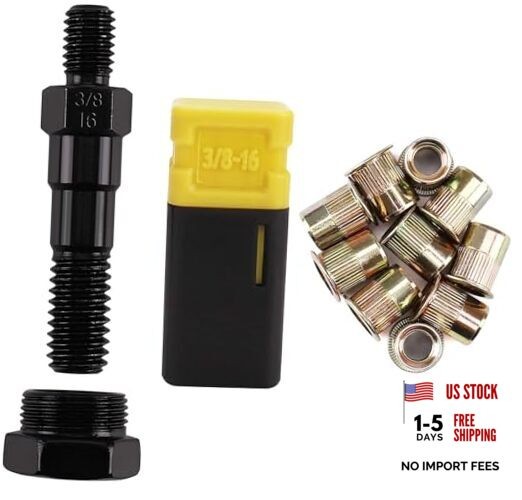 Rivet Nut Tool Mandrel 3/8-16 and 10 Rivet Nuts, Rivet Tool Set SAE-3/8-16