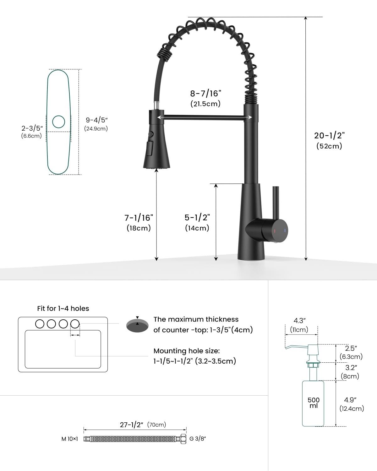 Pull Down Kitchen Faucet Touchless Black, Motion Sensor Activated Automatic K...