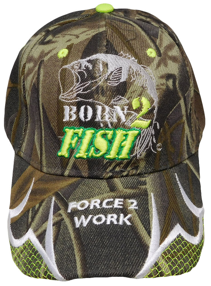 Born 2 ( To ) Fish Forced 2 Work Camouflage Camo Embroidered Cap Hat