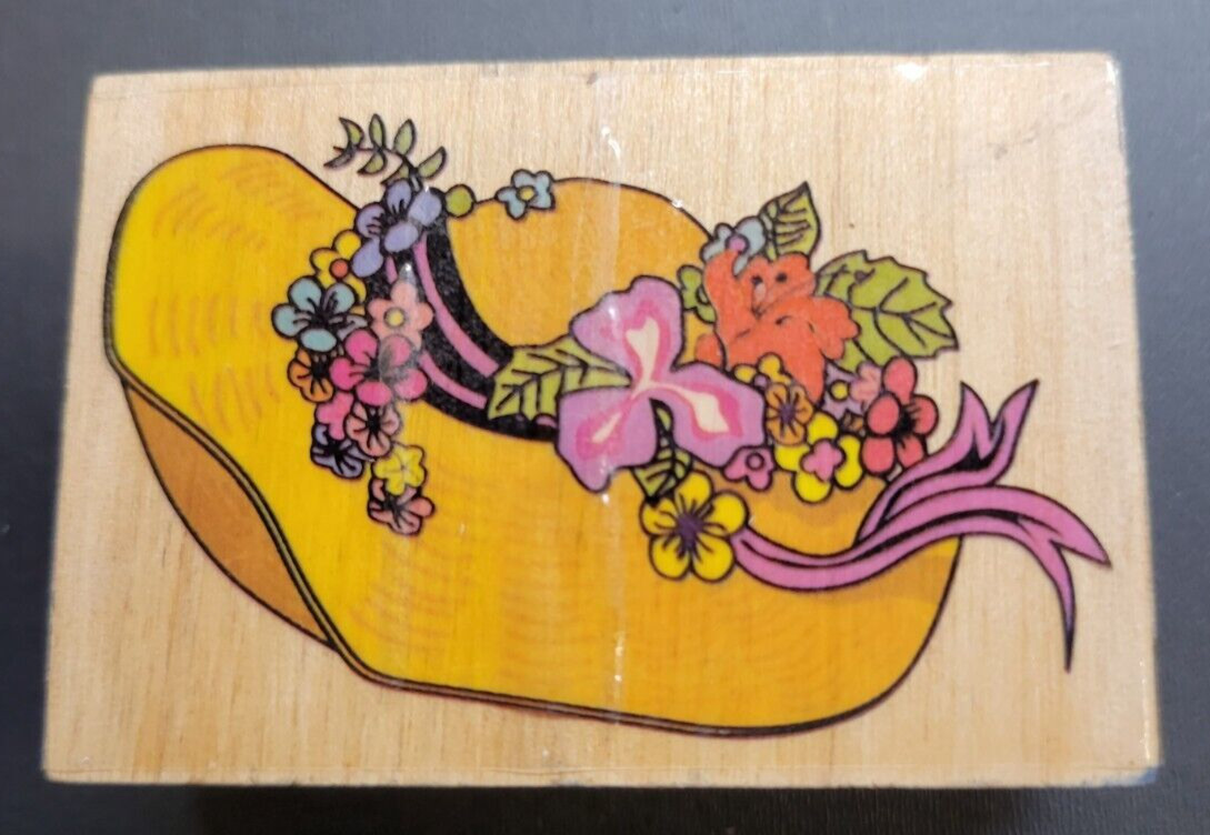 Wood/Rubber Stamp Flowery Hat/Bonnet
