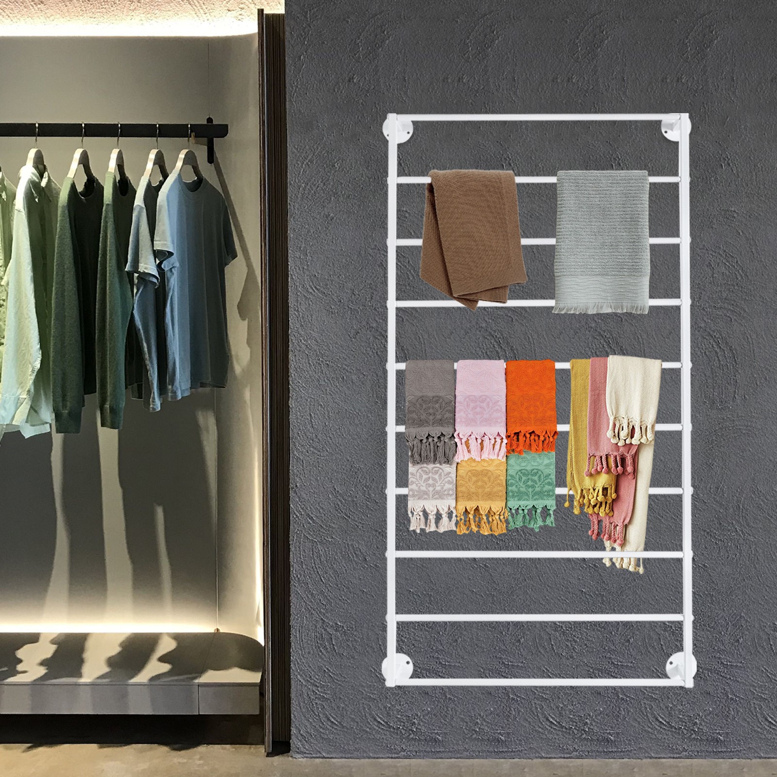 10-Tier Wall Mounted Scarf Rack Wall Mounted Display Rack Towels Storage Rack