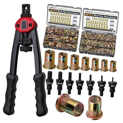 Pressure Rivet Nut Tool Kit - 750PCS Metric Rivet Nut - Carbon Steel