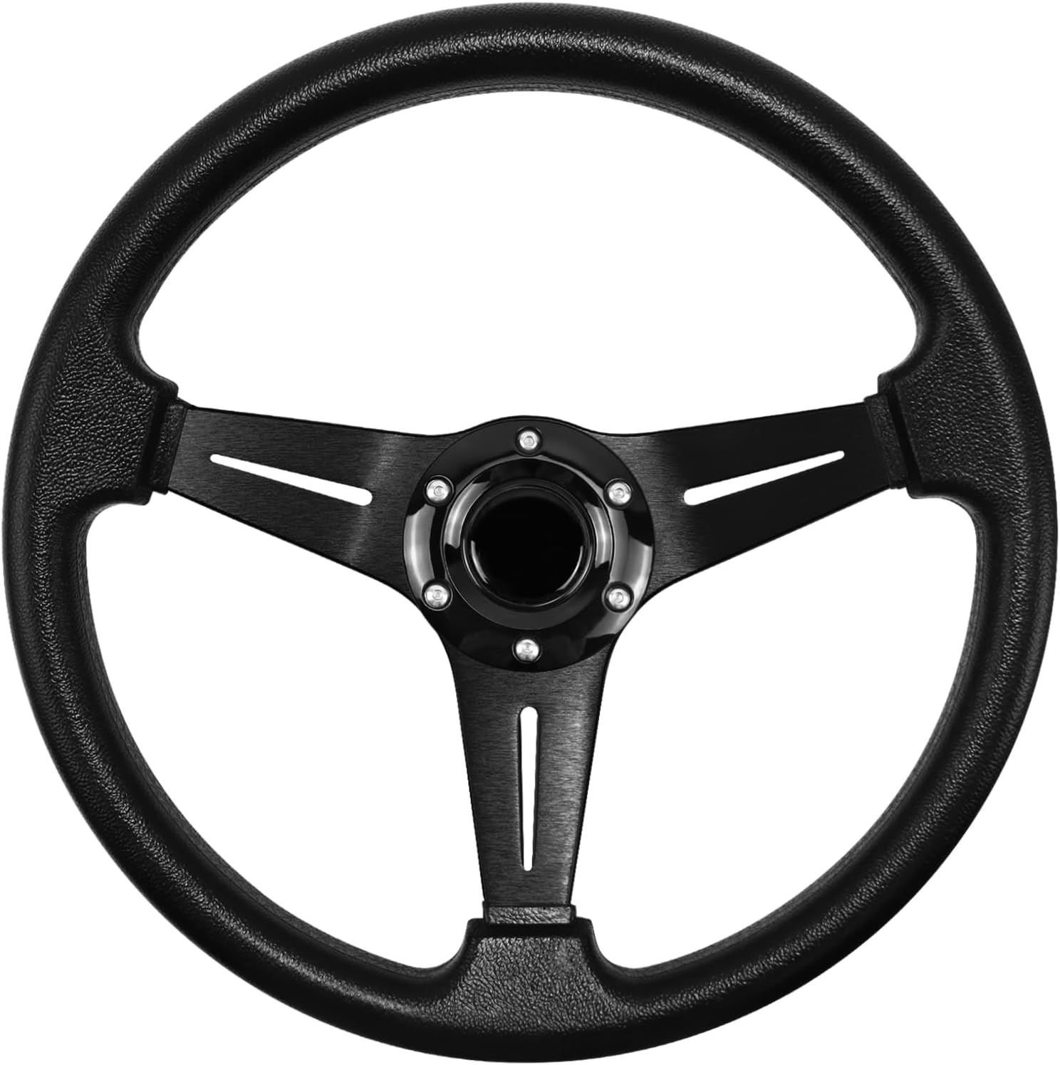 Universal Racing Steering Wheel, 13.8 Inch 6 Bolt Anti-Slip Leather and Aluminum