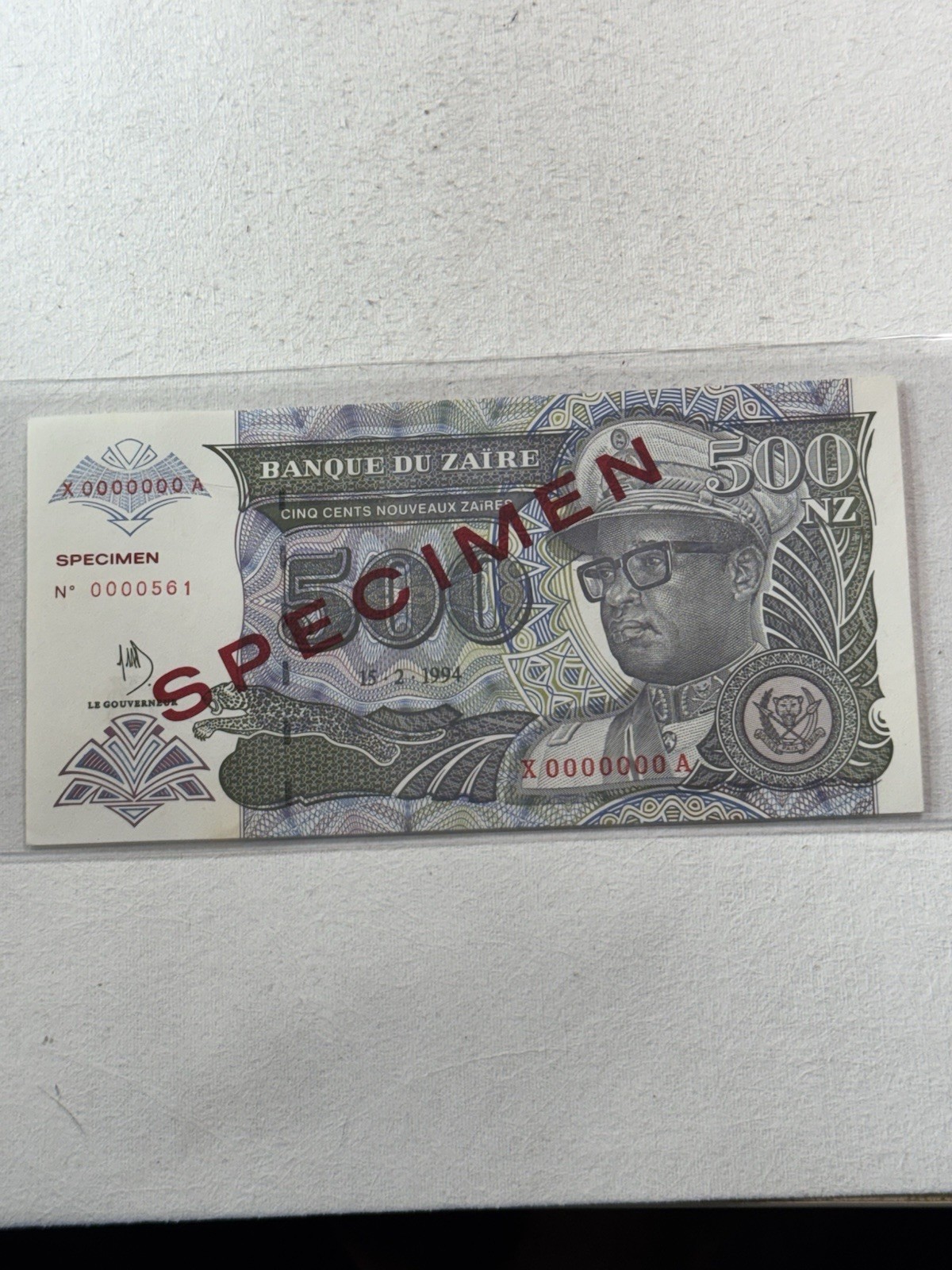 1994 Zaire 500 Zaires Banknote P# 64s Specimen