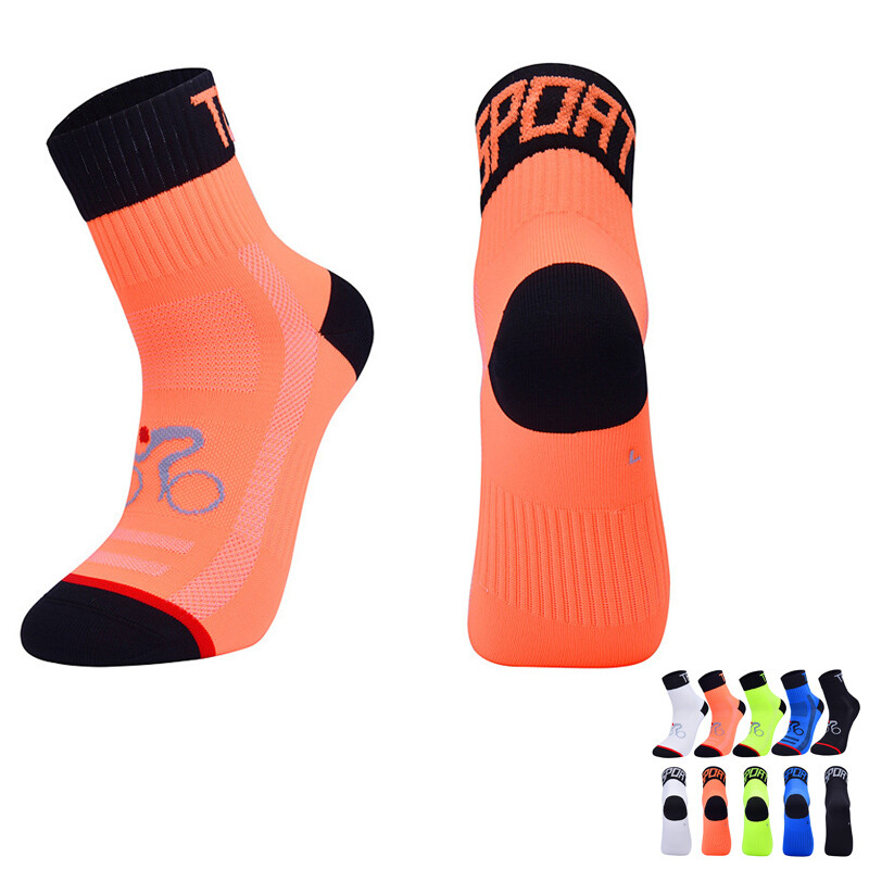 Pro Men Women Road Cycling Riding Bicycle Bike Sports Ankle Socks MTB BMX Orange