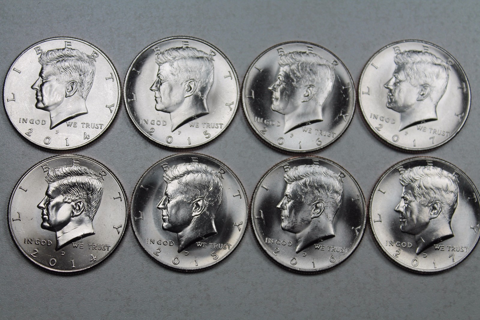 2014 2015 2016 2017 P & D Kennedy Half Uncirculated Mint roll Set 2014-2017