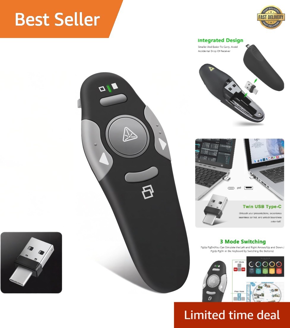 Presentation Clicker Remote, Type C&USB Wireless Presenter, PowerPoint Clicke...