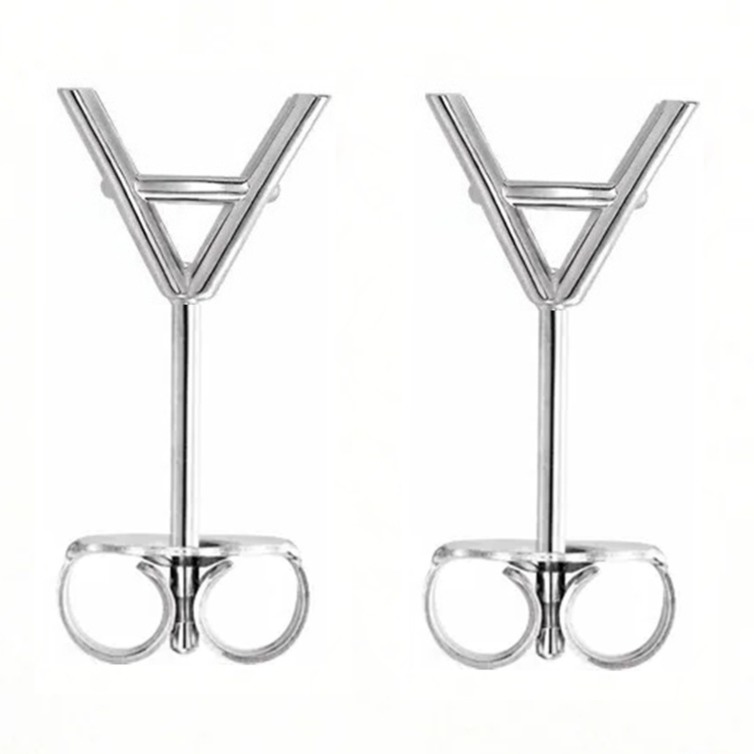 Earring Mountings Cushion Cut 14K White Gold 4 Prong Martini Friction Back - 2