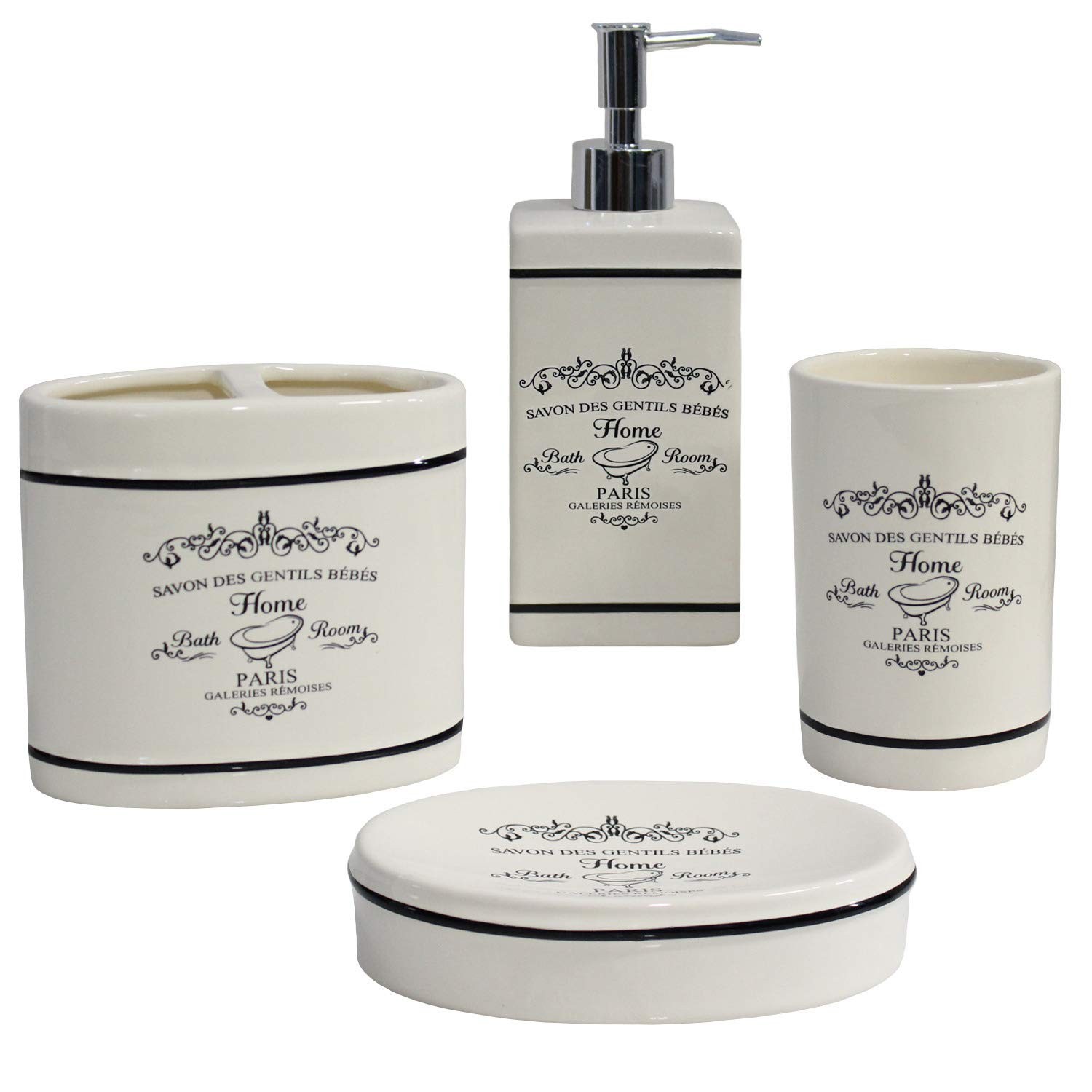 4 Piece Bathroom Accessories Set - Heavy Duty Ceramic Paris Bathroom Accessor