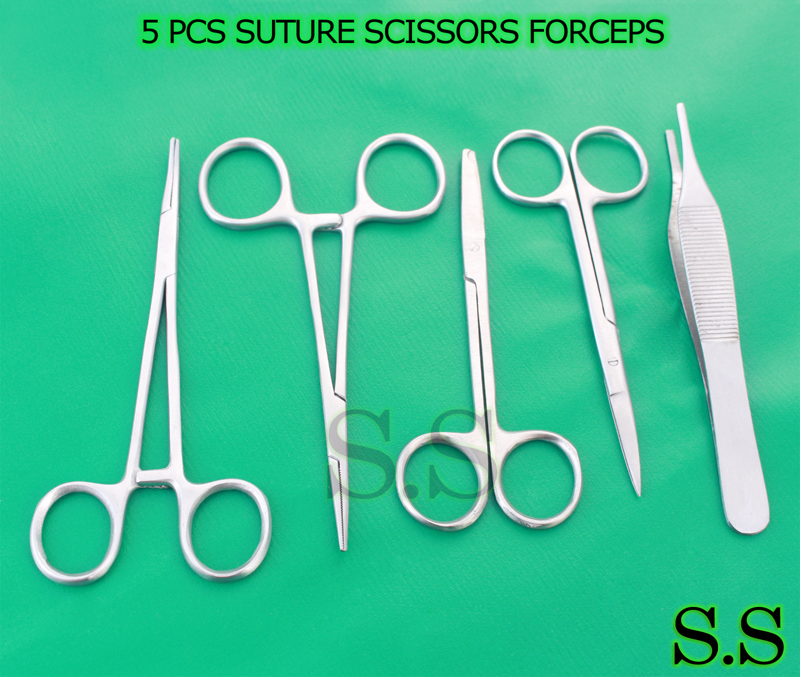 5 Pcs Suture Scissors Forceps Hemostats Needle Holders Surgical Instrume DS-1278
